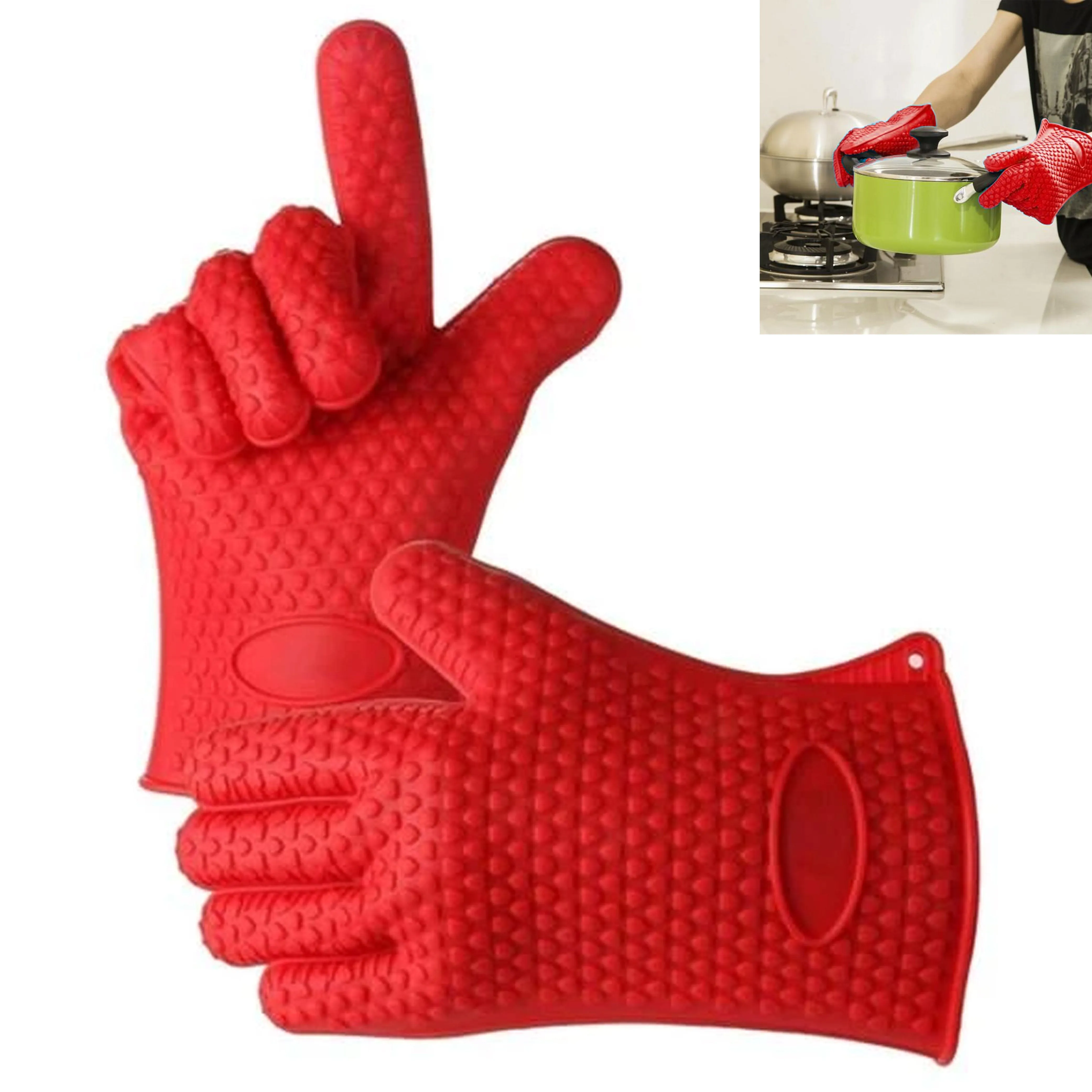 1 Pair Gloves Silicone Heat Resistant Kitchen Oven Cooking Flame Glove Washable