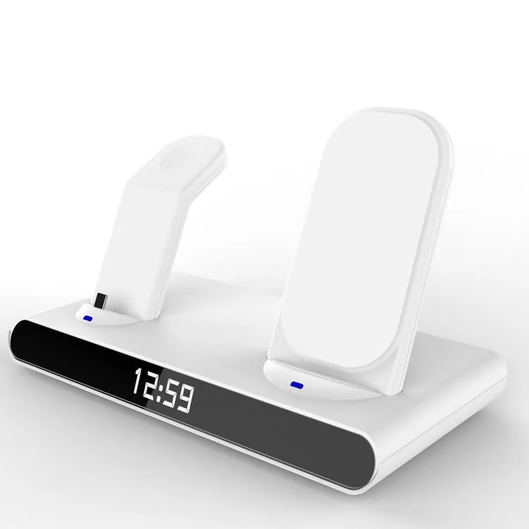 15W Wireless Fast Charge Stand With Clock And Folding Design-White