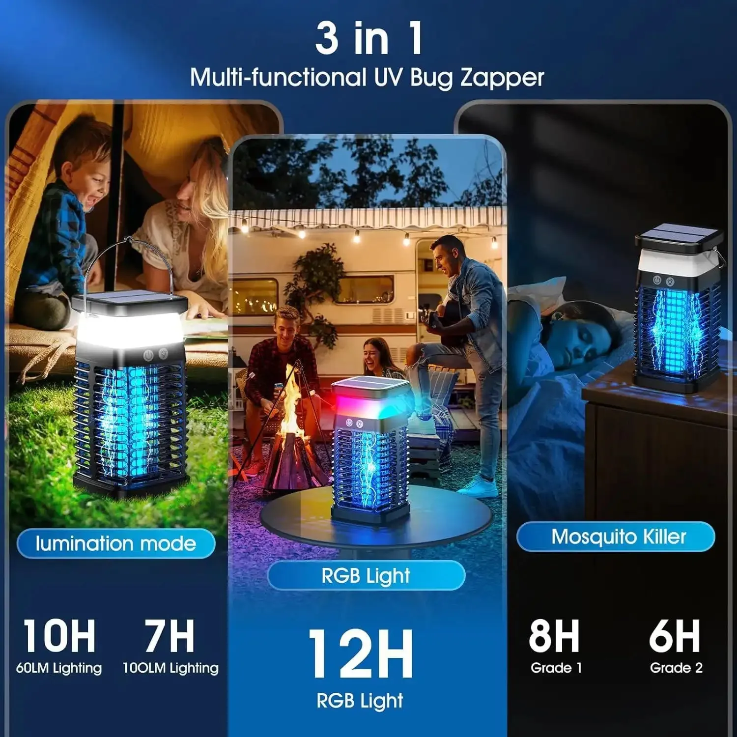 2025 Upgraded Solar Bug Zapper - 360 UV Trap for Gnats, Mosquitoes & Flying Pests