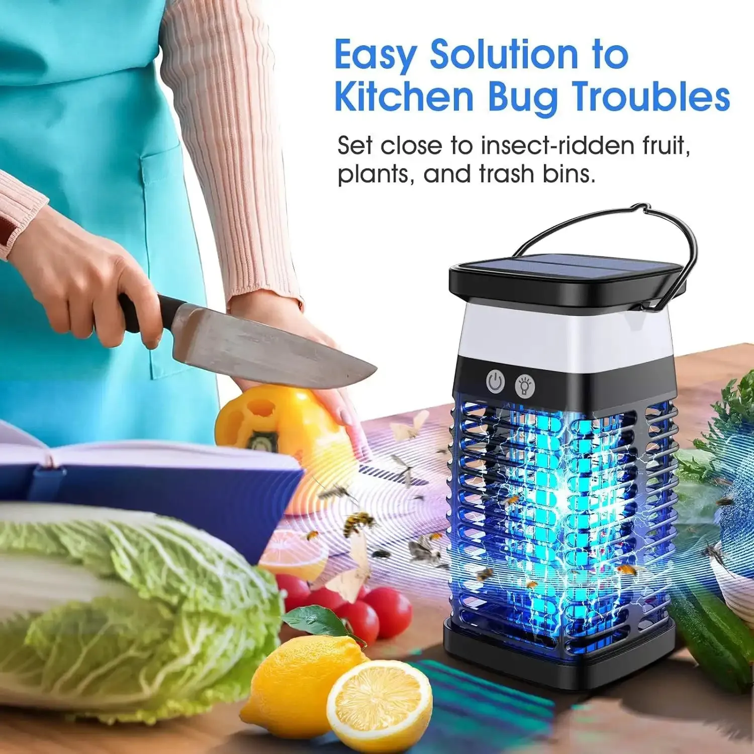 2025 Upgraded Solar Bug Zapper - 360 UV Trap for Gnats, Mosquitoes & Flying Pests