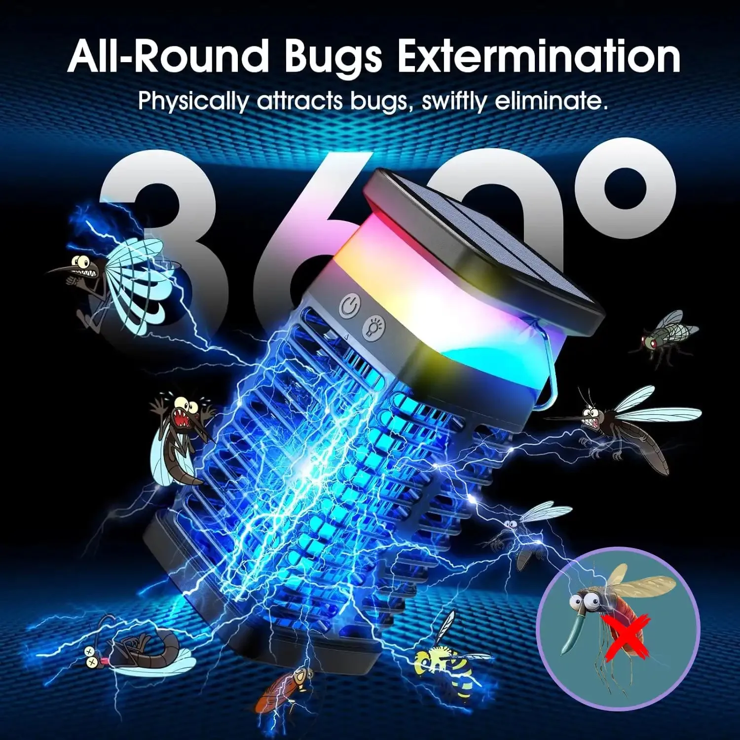 2025 Upgraded Solar Bug Zapper - 360 UV Trap for Gnats, Mosquitoes & Flying Pests
