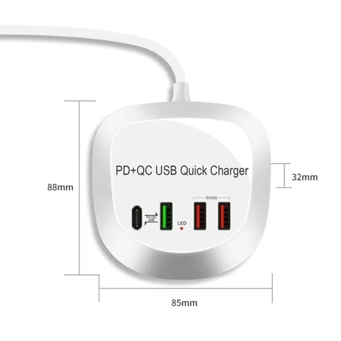 4-Port PD QC3.0 Charger | 40W | With AU AC Adapter