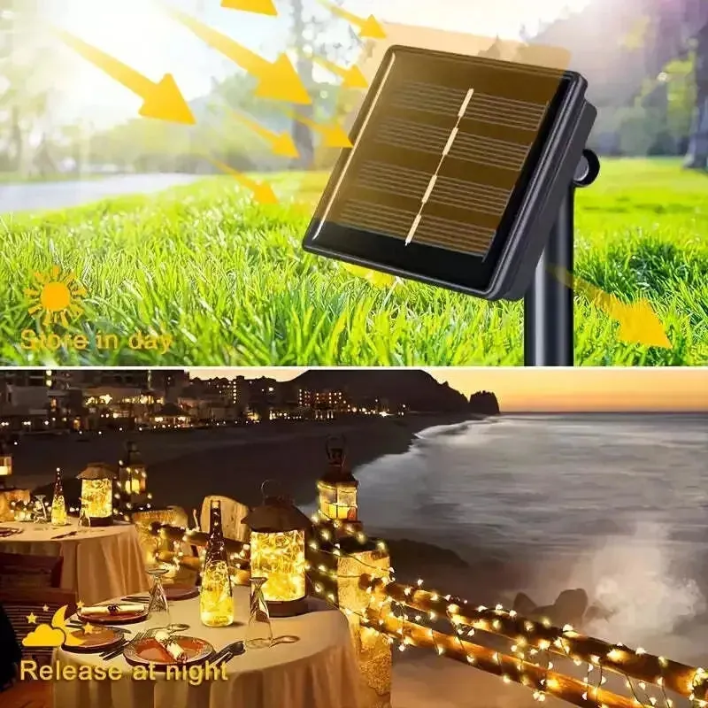 7M LED Solar String Fairy Lights Outdoor Path Garlands Lamp Patio Waterproof Christmas Wedding Garden Street Lights