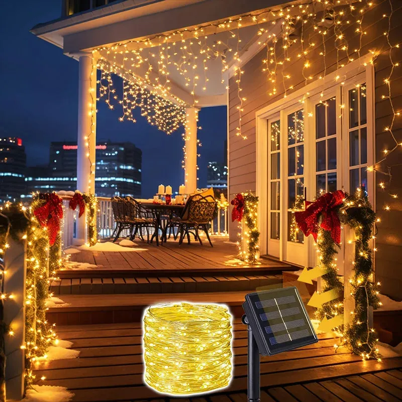 7M LED Solar String Fairy Lights Outdoor Path Garlands Lamp Patio Waterproof Christmas Wedding Garden Street Lights