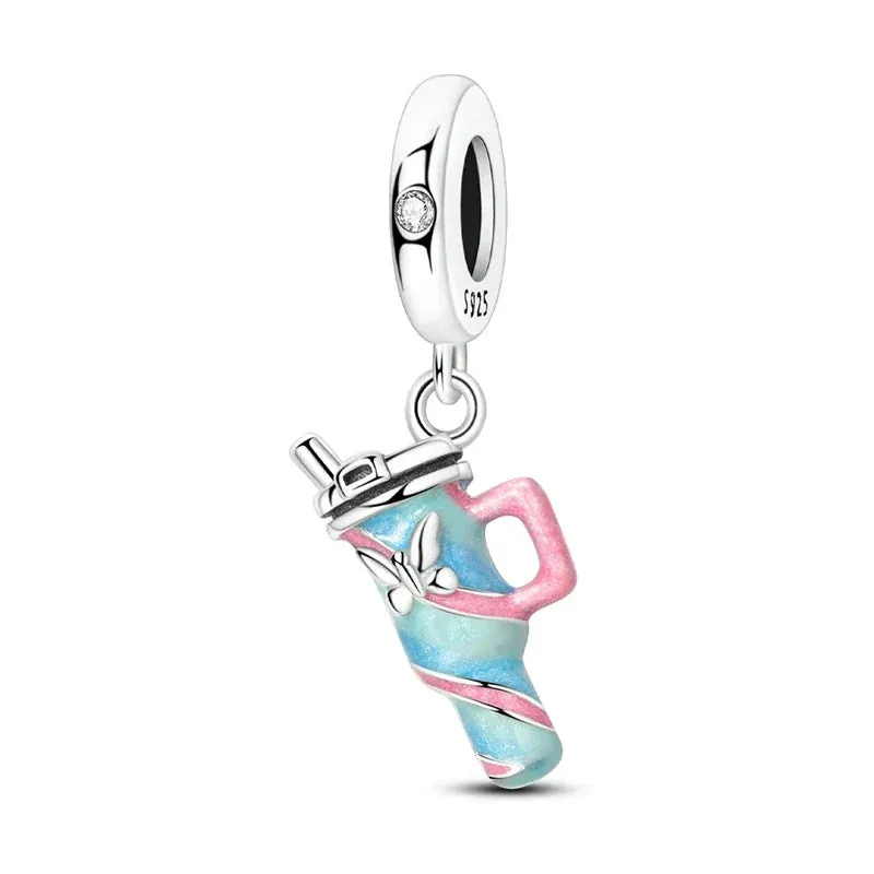 925 Sterling Silver Colourful Thermos Cup Pendant Charm For Women Bracelets