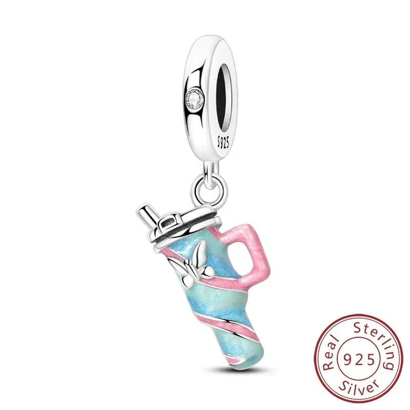 925 Sterling Silver Colourful Thermos Cup Pendant Charm For Women Bracelets