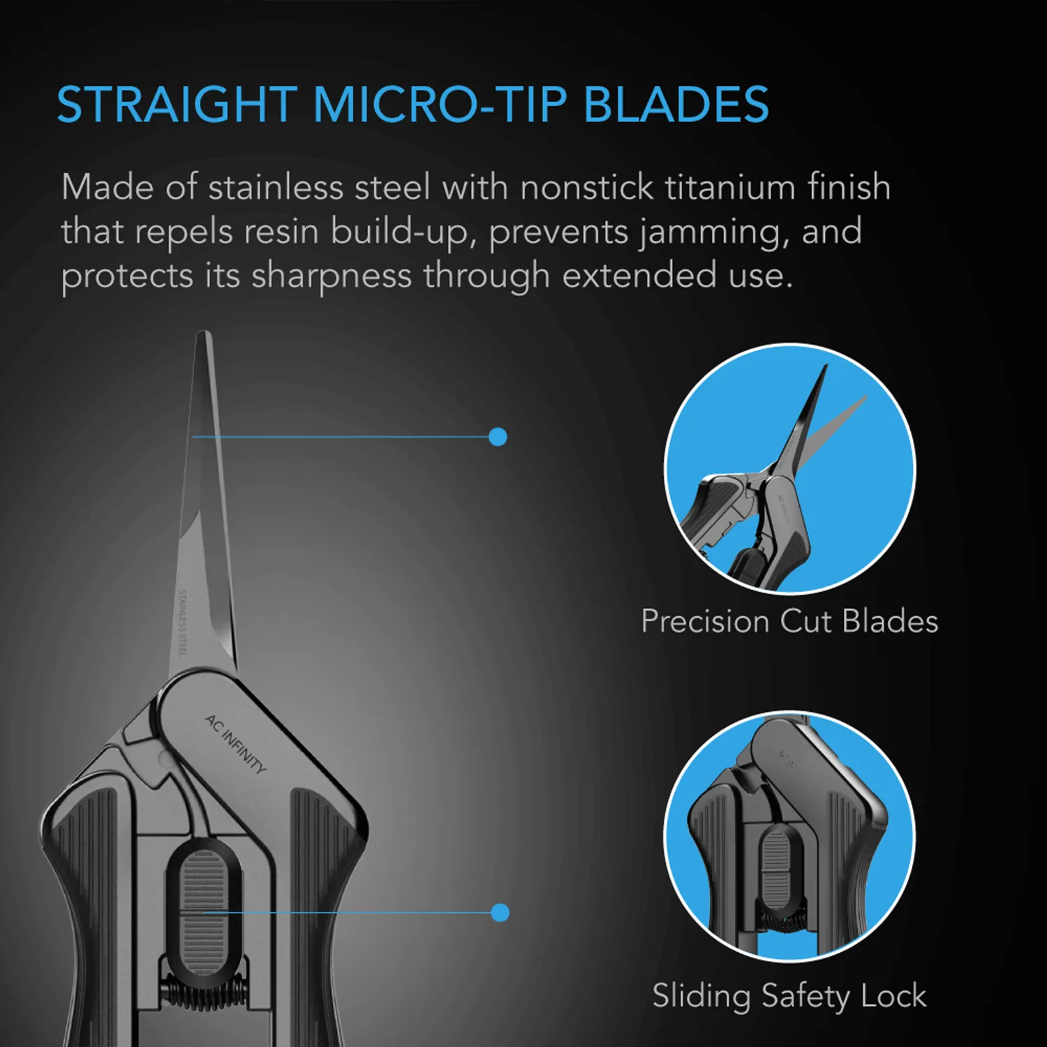 AC Infinity Stainless Steel Pruning Shear, Ergonomic Lightweight, 6.6" Straight Blades, 2-Pack