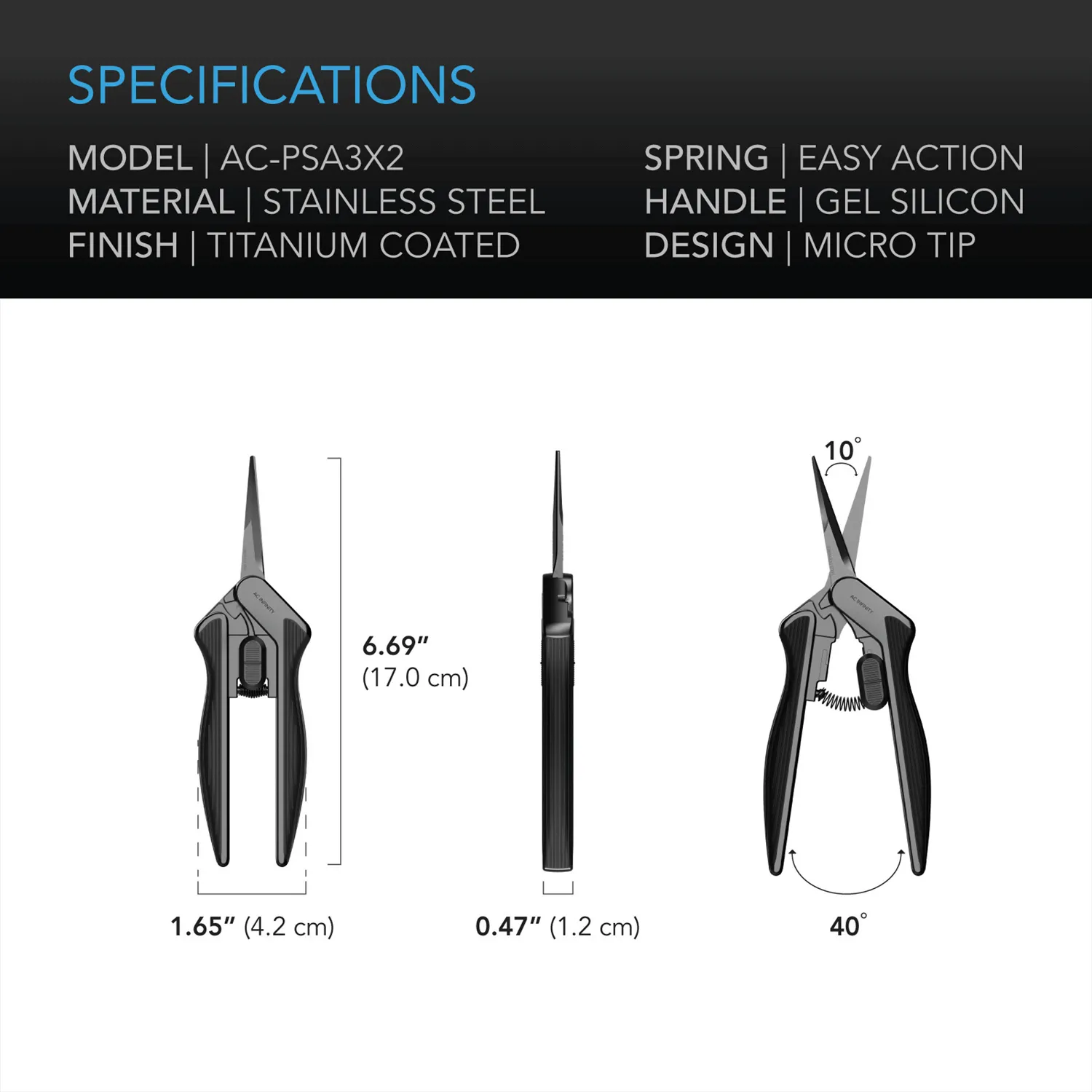 AC Infinity Stainless Steel Pruning Shear, Ergonomic Lightweight, 6.6" Straight Blades, 2-Pack