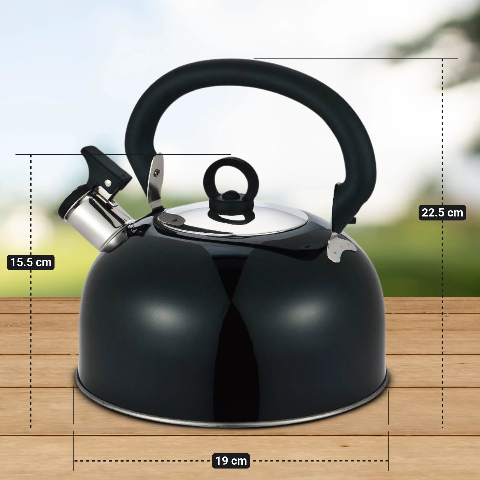 Buckingham Stainless Steel Camping Kettle with Heat Resistant Phenolic and Folding Handle Ideal use for Vacations and Traveling 2.5 Liter