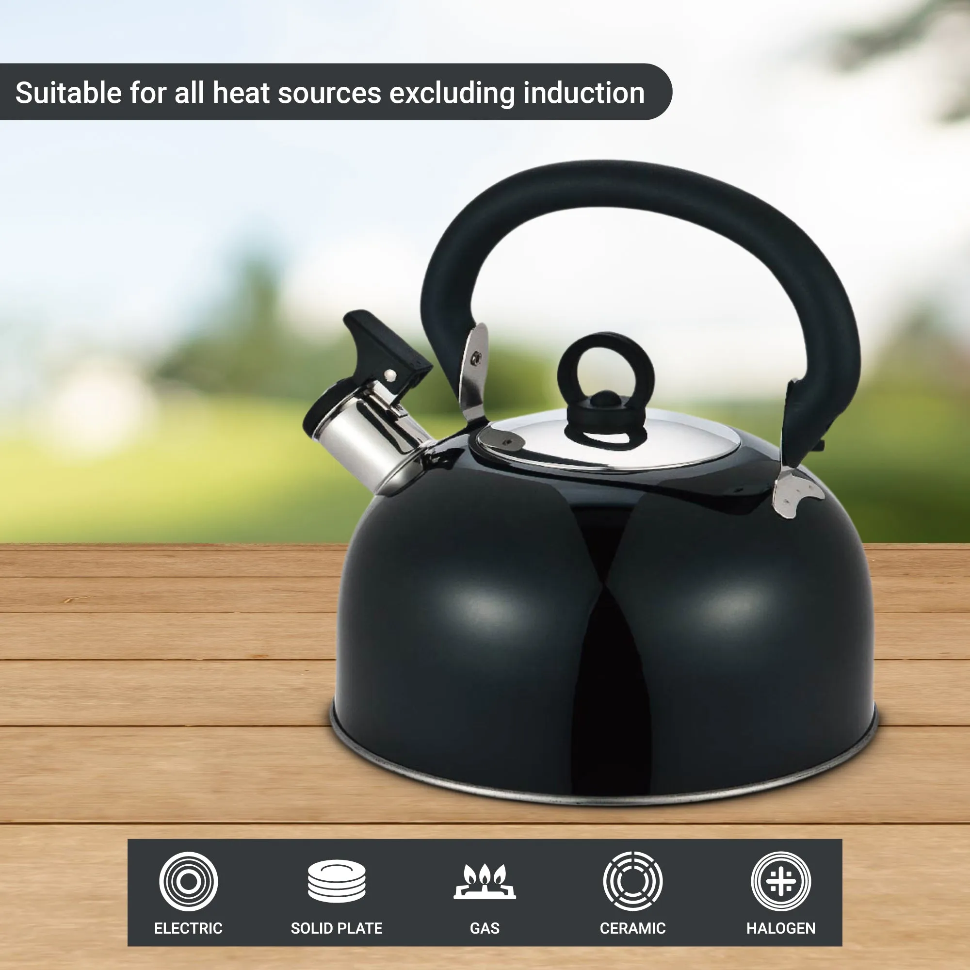 Buckingham Stainless Steel Camping Kettle with Heat Resistant Phenolic and Folding Handle Ideal use for Vacations and Traveling 2.5 Liter
