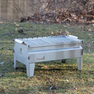 Collapsible Charcoal Grill | Sleek BBQ Camping Stove | Low Profile Foldable Grill | Stainless Steel Tabletop Grill | TravelX S02