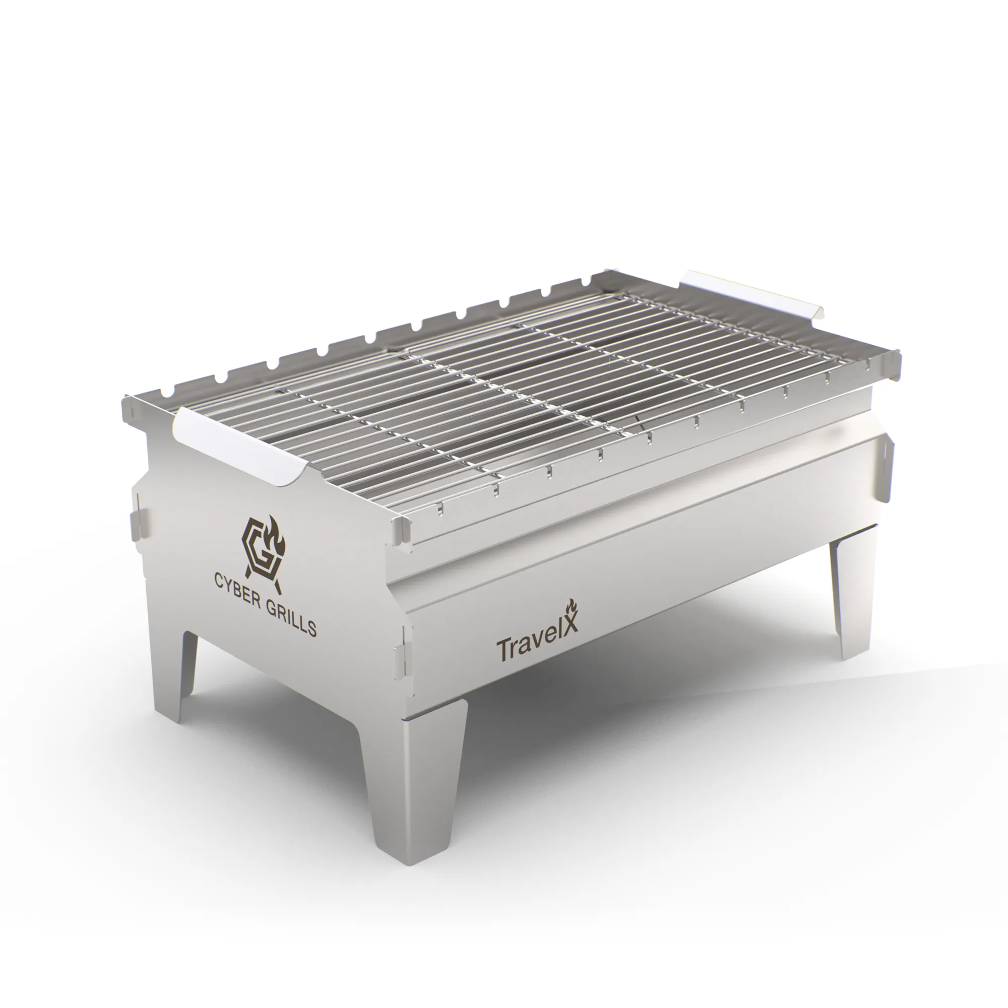 Collapsible Charcoal Grill | Sleek BBQ Camping Stove | Low Profile Foldable Grill | Stainless Steel Tabletop Grill | TravelX S02