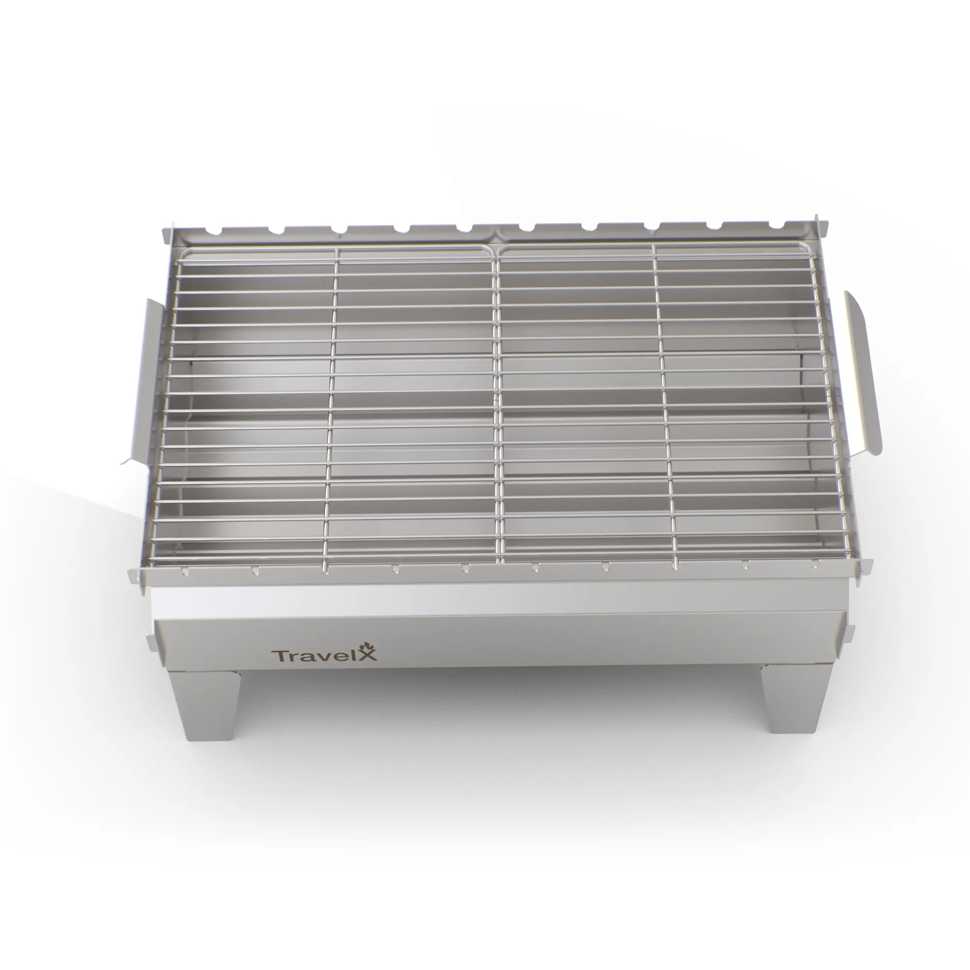 Collapsible Charcoal Grill | Sleek BBQ Camping Stove | Low Profile Foldable Grill | Stainless Steel Tabletop Grill | TravelX S02