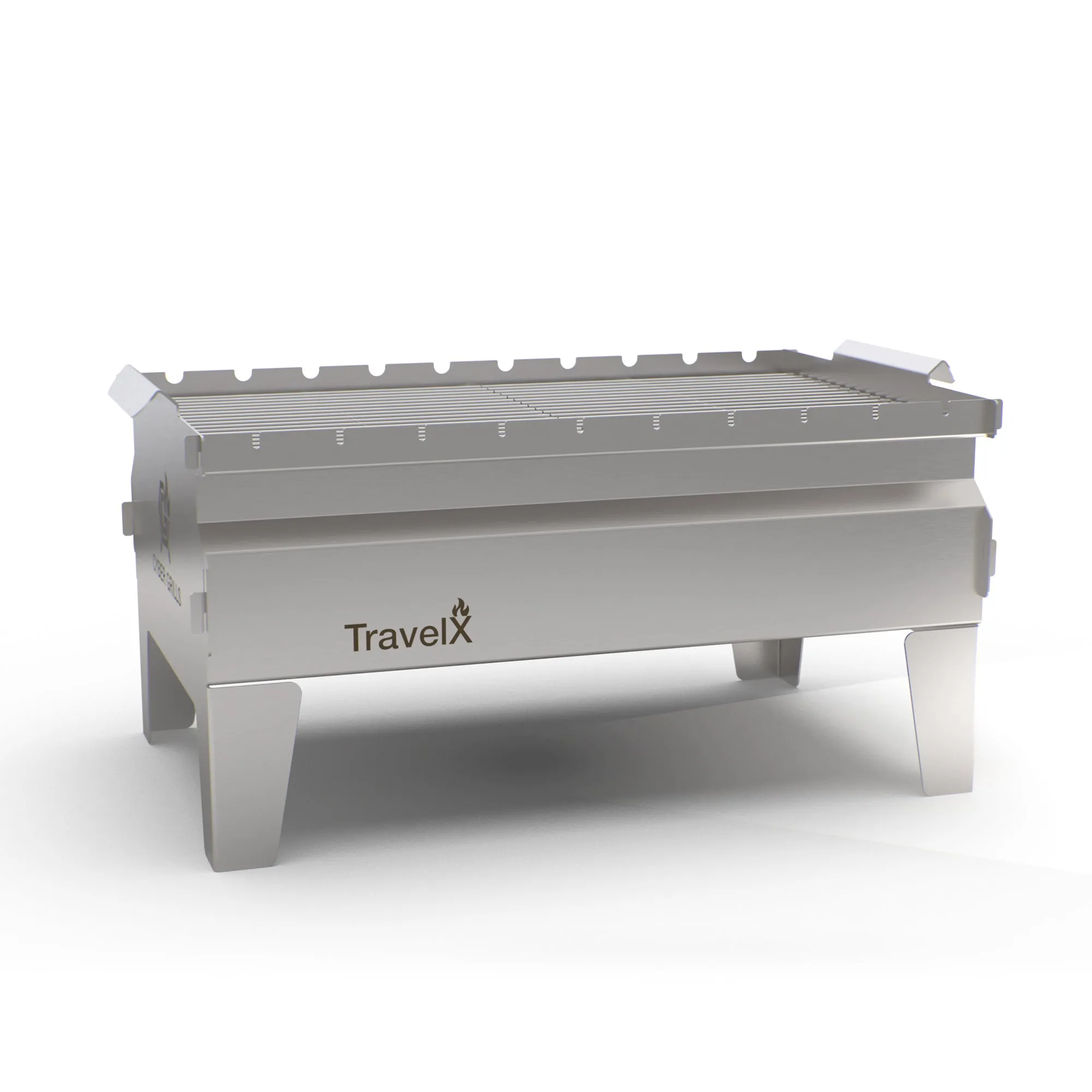 Collapsible Charcoal Grill | Sleek BBQ Camping Stove | Low Profile Foldable Grill | Stainless Steel Tabletop Grill | TravelX S02