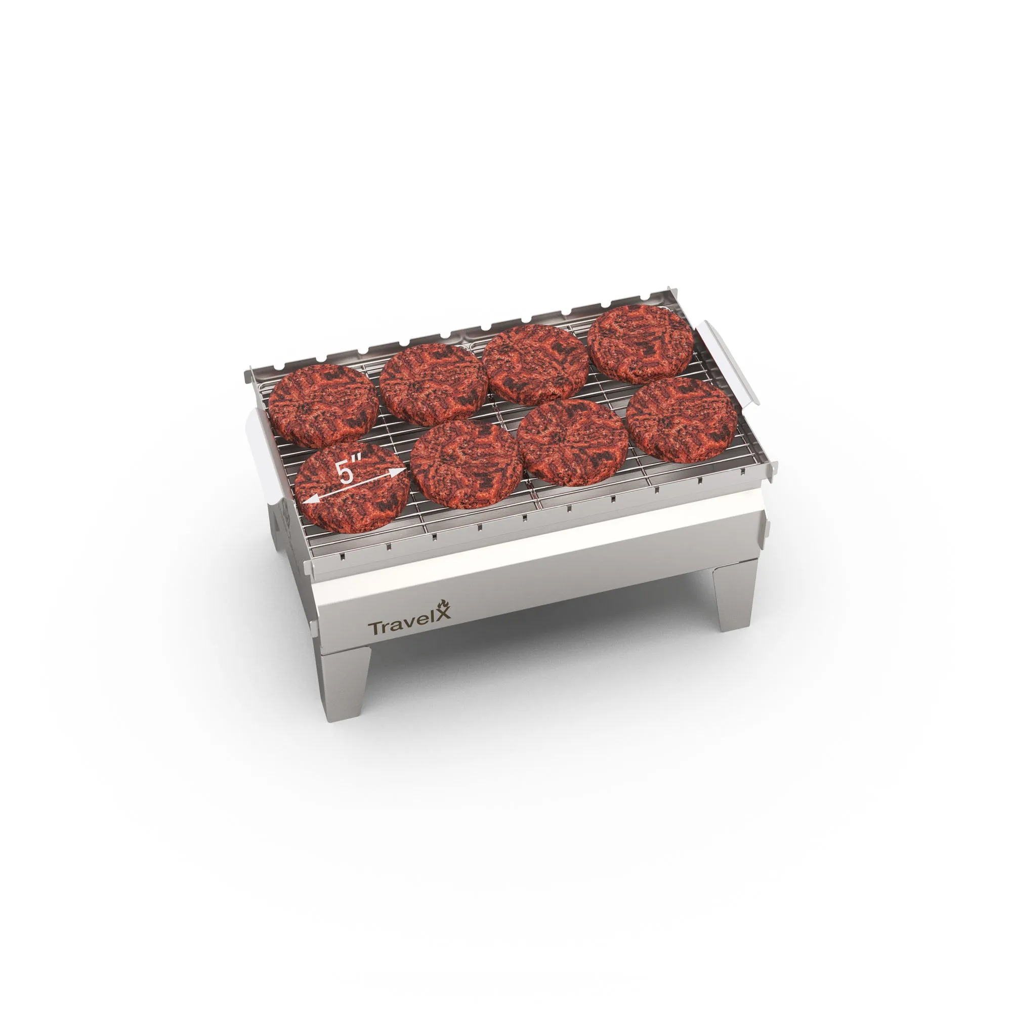 Collapsible Charcoal Grill | Sleek BBQ Camping Stove | Low Profile Foldable Grill | Stainless Steel Tabletop Grill | TravelX S02