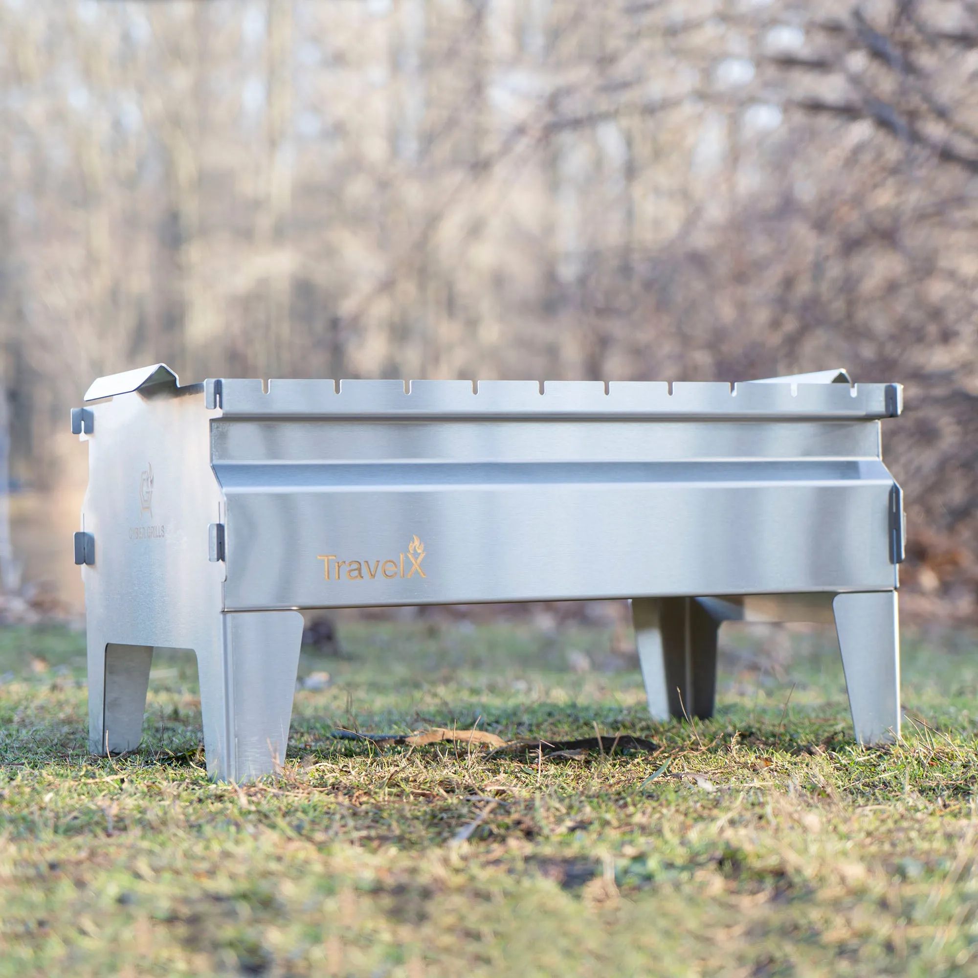 Collapsible Charcoal Grill | Sleek BBQ Camping Stove | Low Profile Foldable Grill | Stainless Steel Tabletop Grill | TravelX S02