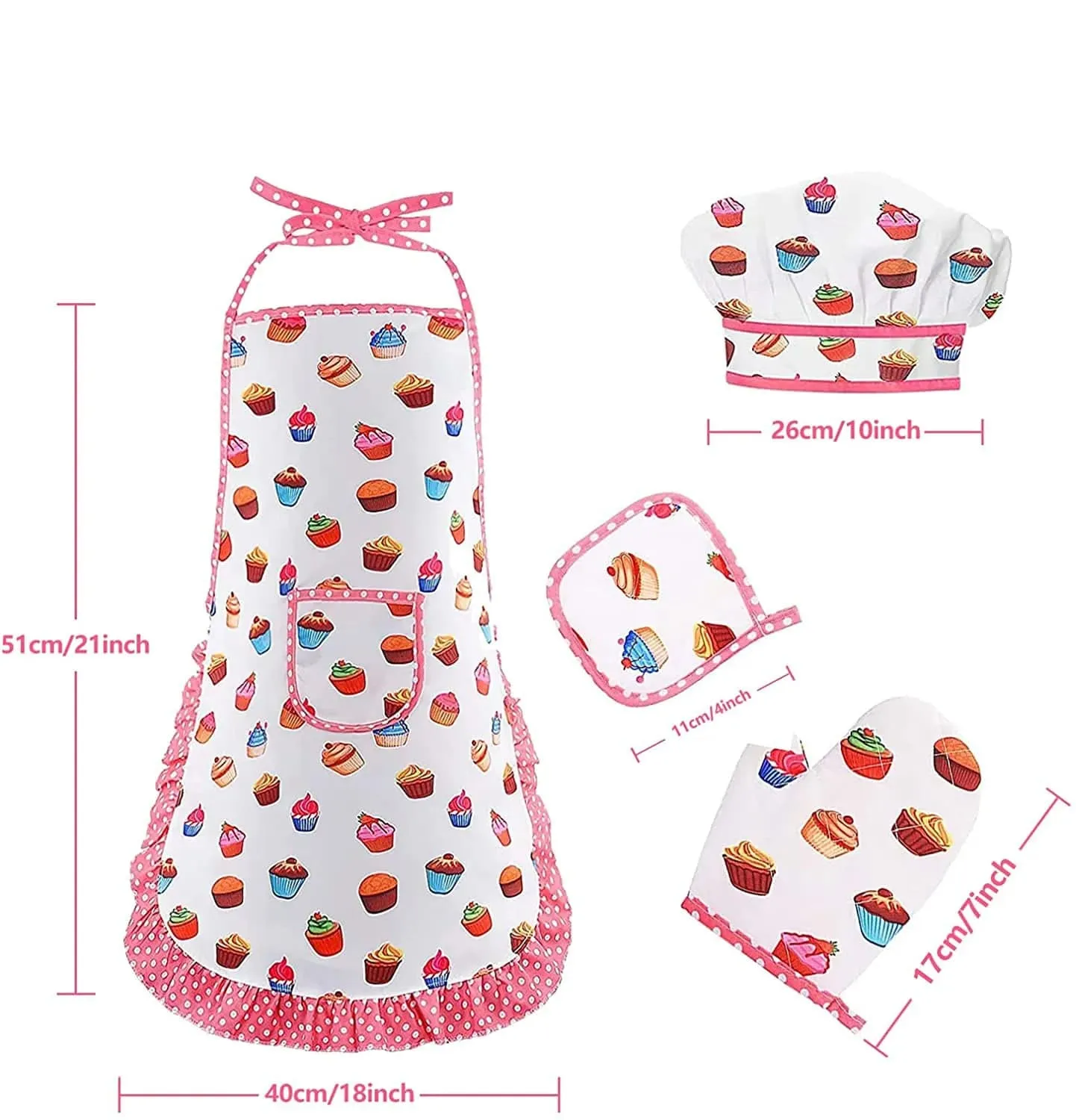Cooking Apron Gloves Hat Set Pink Easter Halloween Child Chef Kitchen Baking Tool Play House Toys