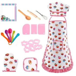 Cooking Apron Gloves Hat Set Pink Easter Halloween Child Chef Kitchen Baking Tool Play House Toys