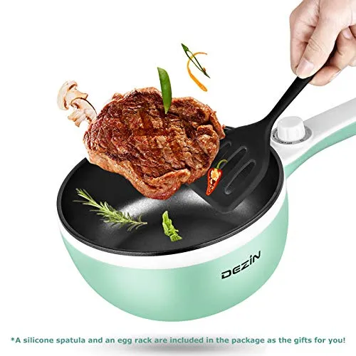 Dezin Hot Pot Electric Upgraded, Non-Stick Sauté Pan, Rapid Noodles Electric Pot, 1.5L Mini Portable Hot Pot for Steak, Egg, Fried Rice, Ramen, Oatmeal, Soup with Power Adjustment (Egg Rack Included)
