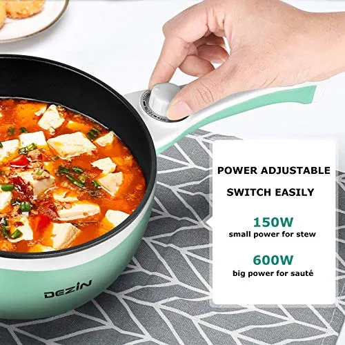 Dezin Hot Pot Electric Upgraded, Non-Stick Sauté Pan, Rapid Noodles Electric Pot, 1.5L Mini Portable Hot Pot for Steak, Egg, Fried Rice, Ramen, Oatmeal, Soup with Power Adjustment (Egg Rack Included)