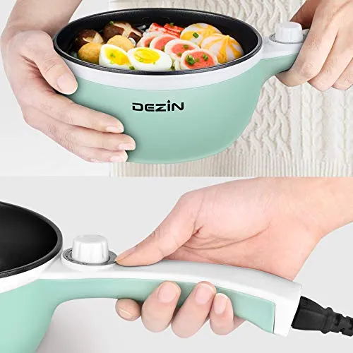 Dezin Hot Pot Electric Upgraded, Non-Stick Sauté Pan, Rapid Noodles Electric Pot, 1.5L Mini Portable Hot Pot for Steak, Egg, Fried Rice, Ramen, Oatmeal, Soup with Power Adjustment (Egg Rack Included)