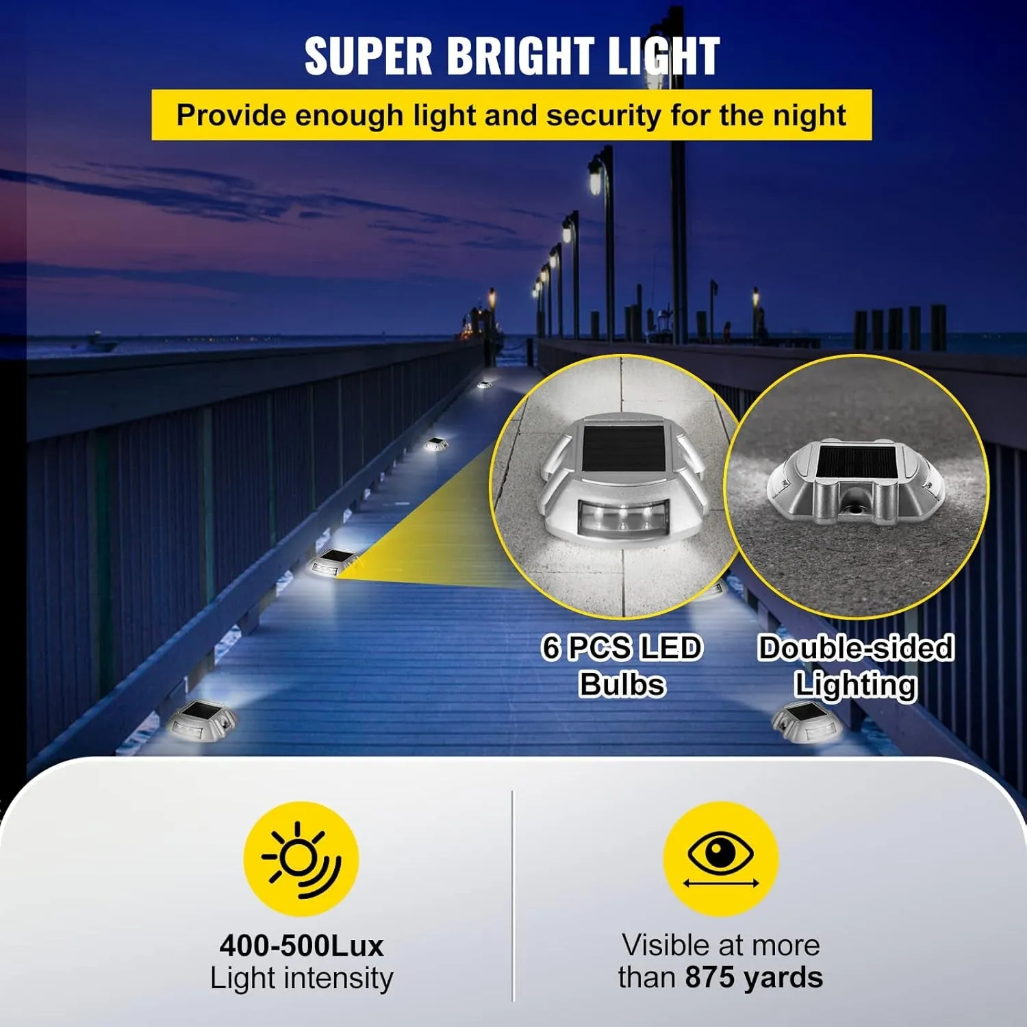 Driveway Lights 24-Pack Solar Driveway Lights Bright White with Screw Solar Deck Lights Outdoor Waterproof Wireless Dock Lights 6 Leds for Path Warning Garden Walkway Sidewalk Steps