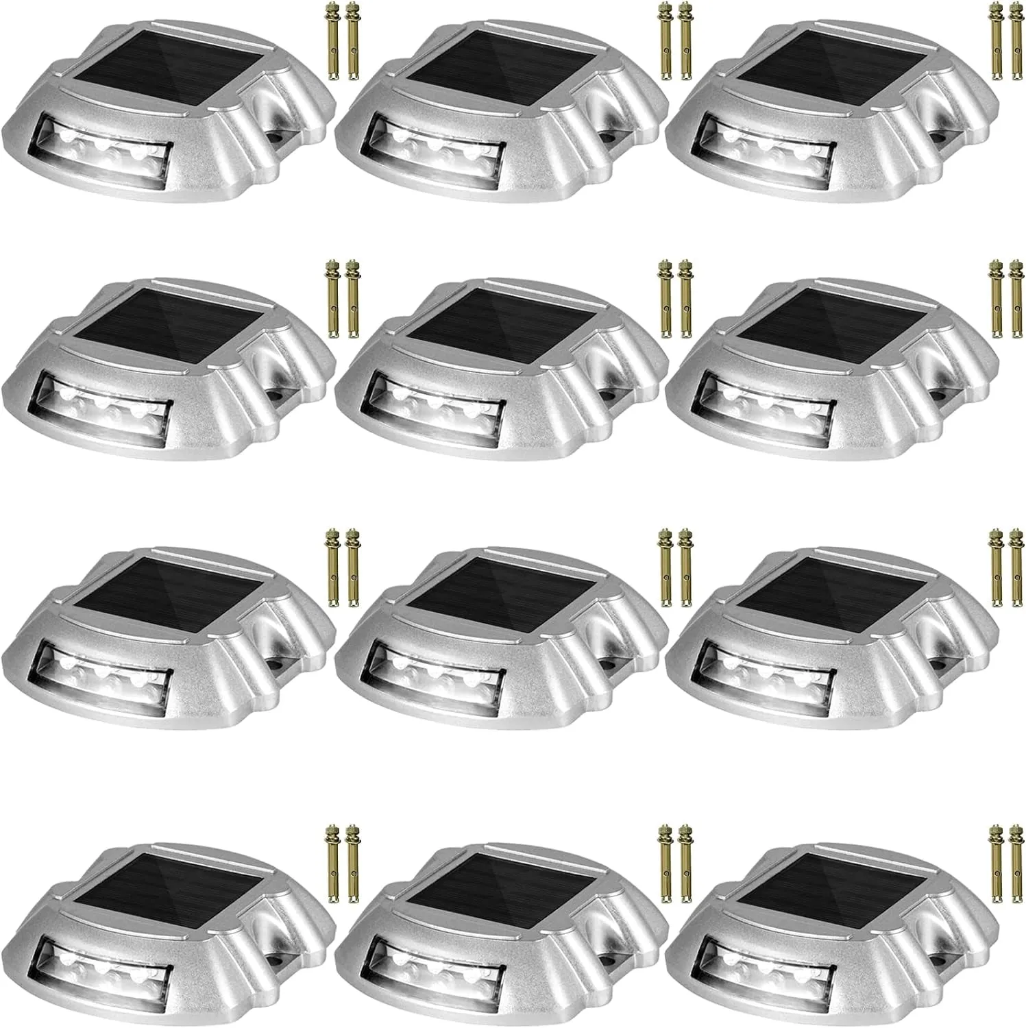 Driveway Lights 24-Pack Solar Driveway Lights Bright White with Screw Solar Deck Lights Outdoor Waterproof Wireless Dock Lights 6 Leds for Path Warning Garden Walkway Sidewalk Steps