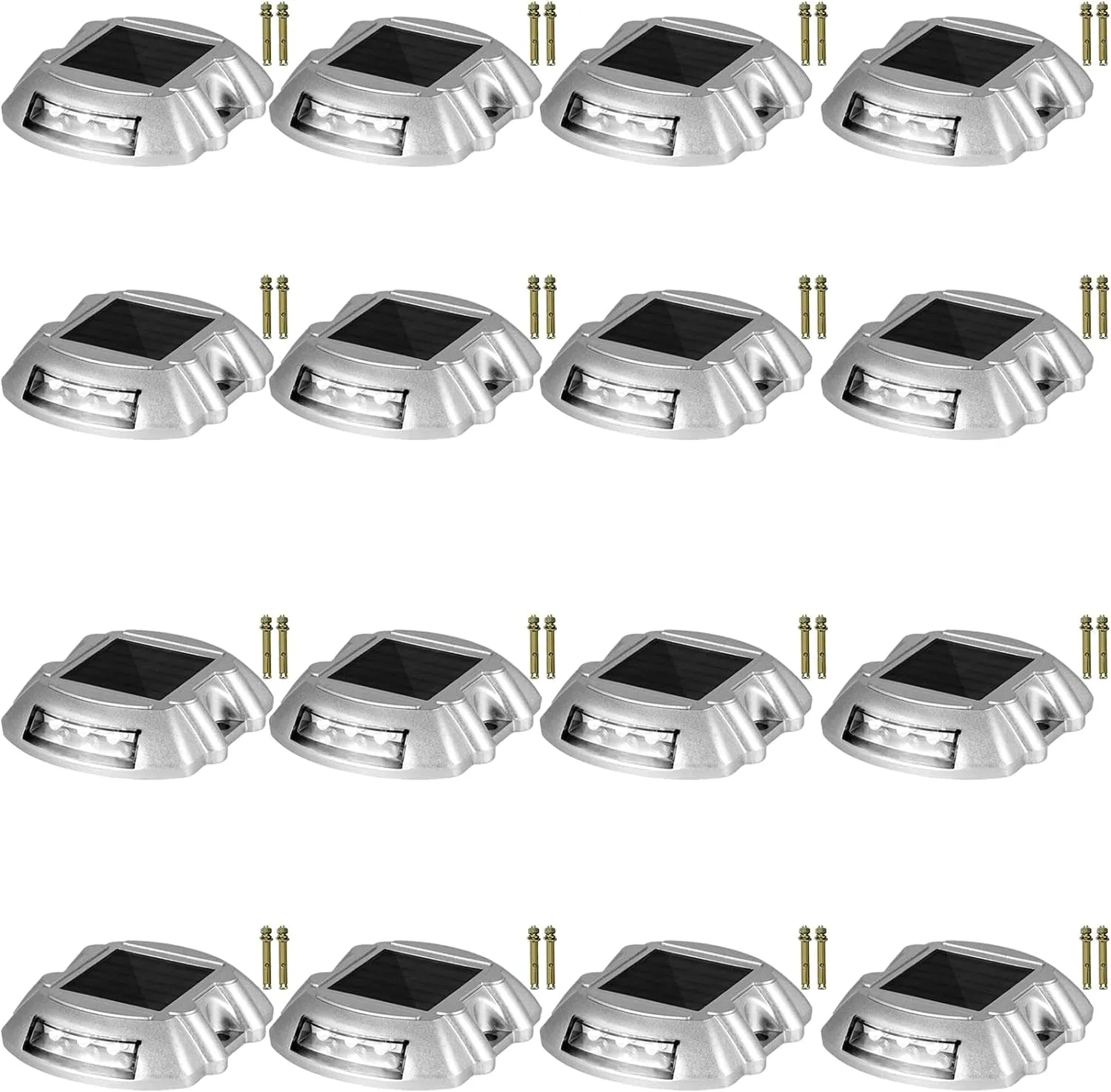 Driveway Lights 24-Pack Solar Driveway Lights Bright White with Screw Solar Deck Lights Outdoor Waterproof Wireless Dock Lights 6 Leds for Path Warning Garden Walkway Sidewalk Steps