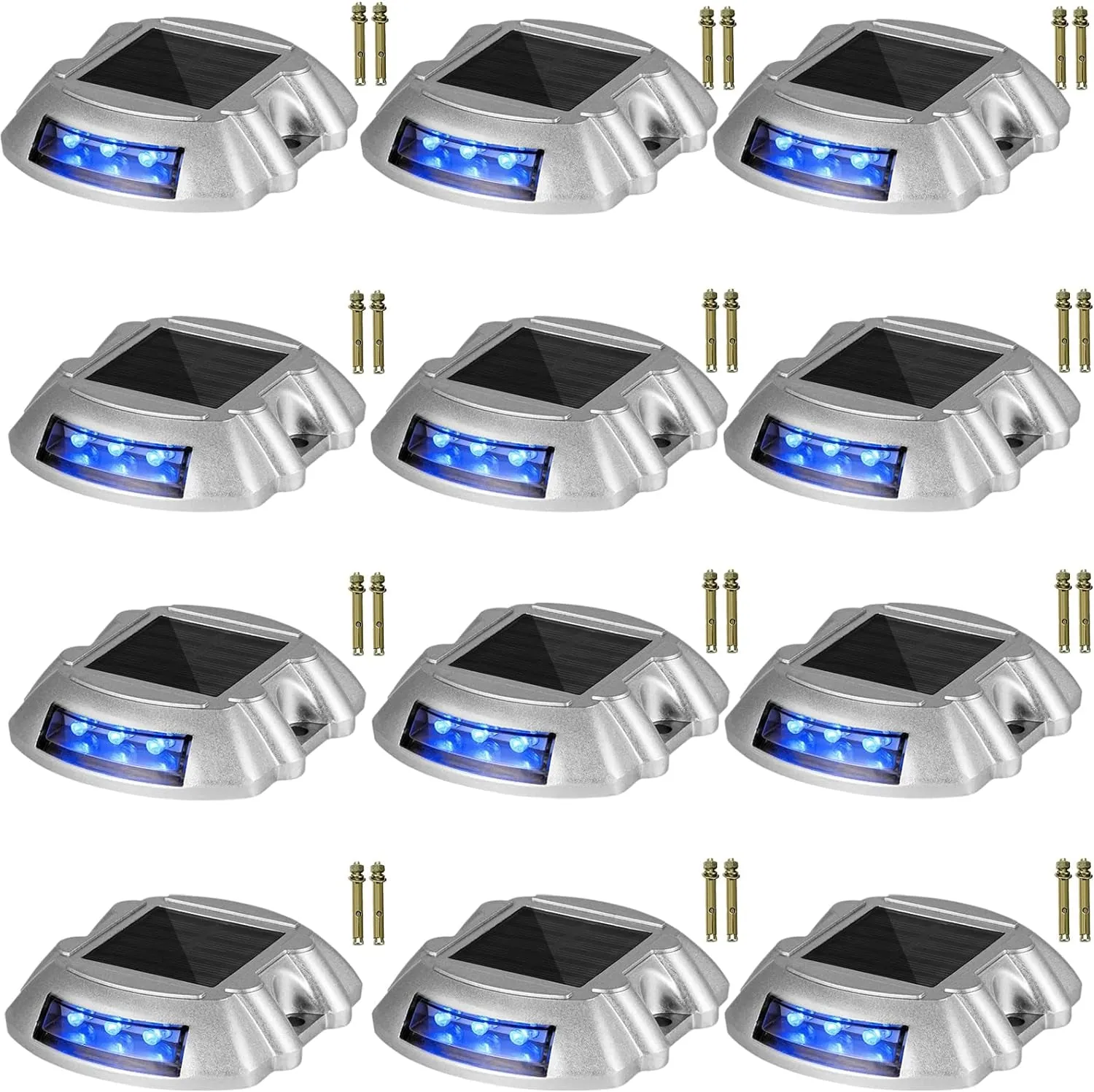 Driveway Lights 24-Pack Solar Driveway Lights Bright White with Screw Solar Deck Lights Outdoor Waterproof Wireless Dock Lights 6 Leds for Path Warning Garden Walkway Sidewalk Steps