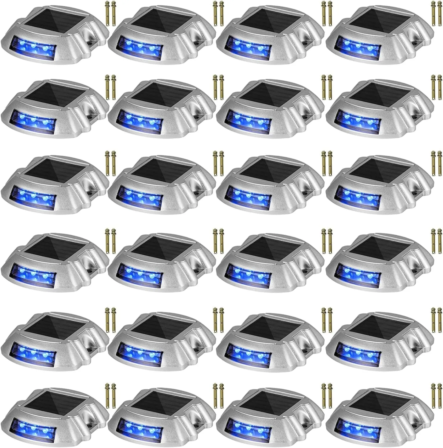 Driveway Lights 24-Pack Solar Driveway Lights Bright White with Screw Solar Deck Lights Outdoor Waterproof Wireless Dock Lights 6 Leds for Path Warning Garden Walkway Sidewalk Steps