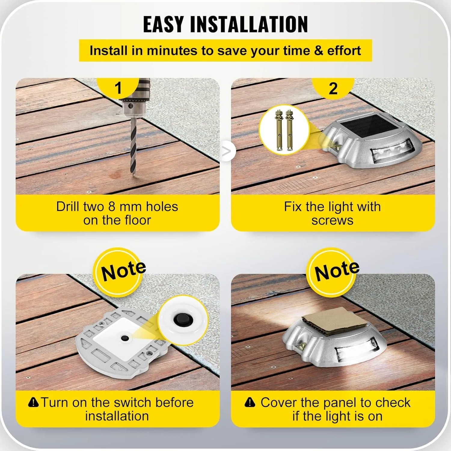 Driveway Lights 24-Pack Solar Driveway Lights Bright White with Screw Solar Deck Lights Outdoor Waterproof Wireless Dock Lights 6 Leds for Path Warning Garden Walkway Sidewalk Steps