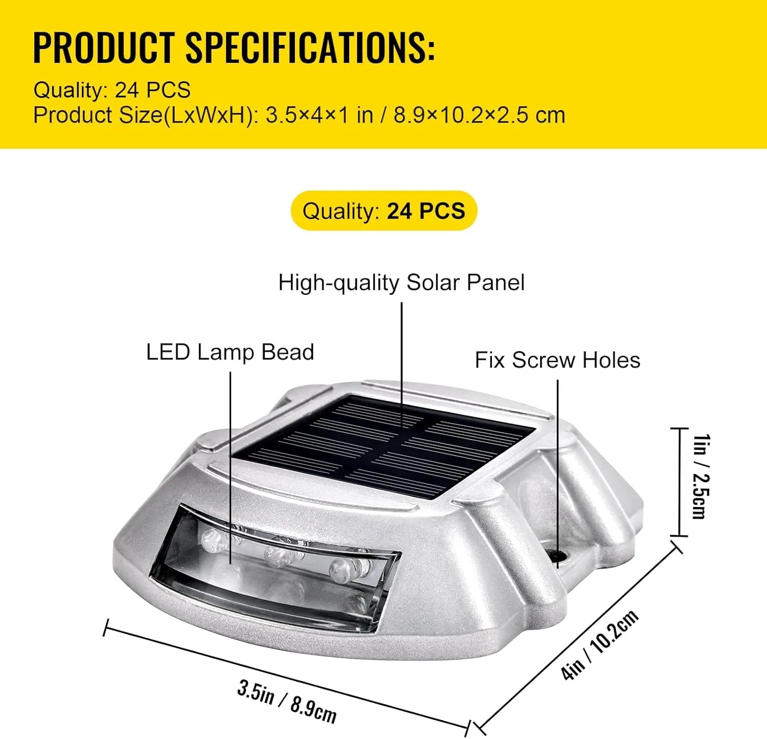 Driveway Lights 24-Pack Solar Driveway Lights Bright White with Screw Solar Deck Lights Outdoor Waterproof Wireless Dock Lights 6 Leds for Path Warning Garden Walkway Sidewalk Steps