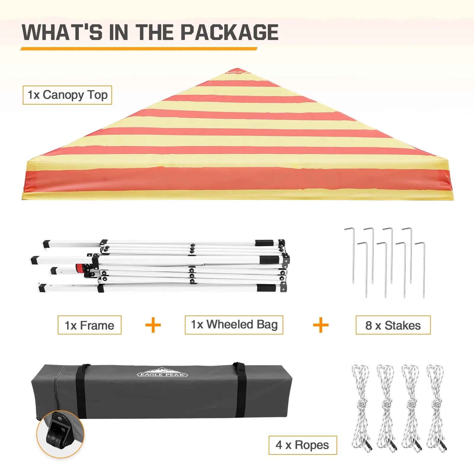 Eagle Peak SHADE GRAPHiX Slant Leg 10x10 Easy Setup Pop Up Canopy Tent with Digital Printed Orange Yellow Stripe Top