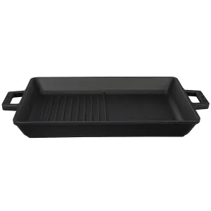 ENAMELED CAST IRON GRILL/GRIDDLE TRAY W/ HANDLES - 26 x 32 CM / 10 x 12