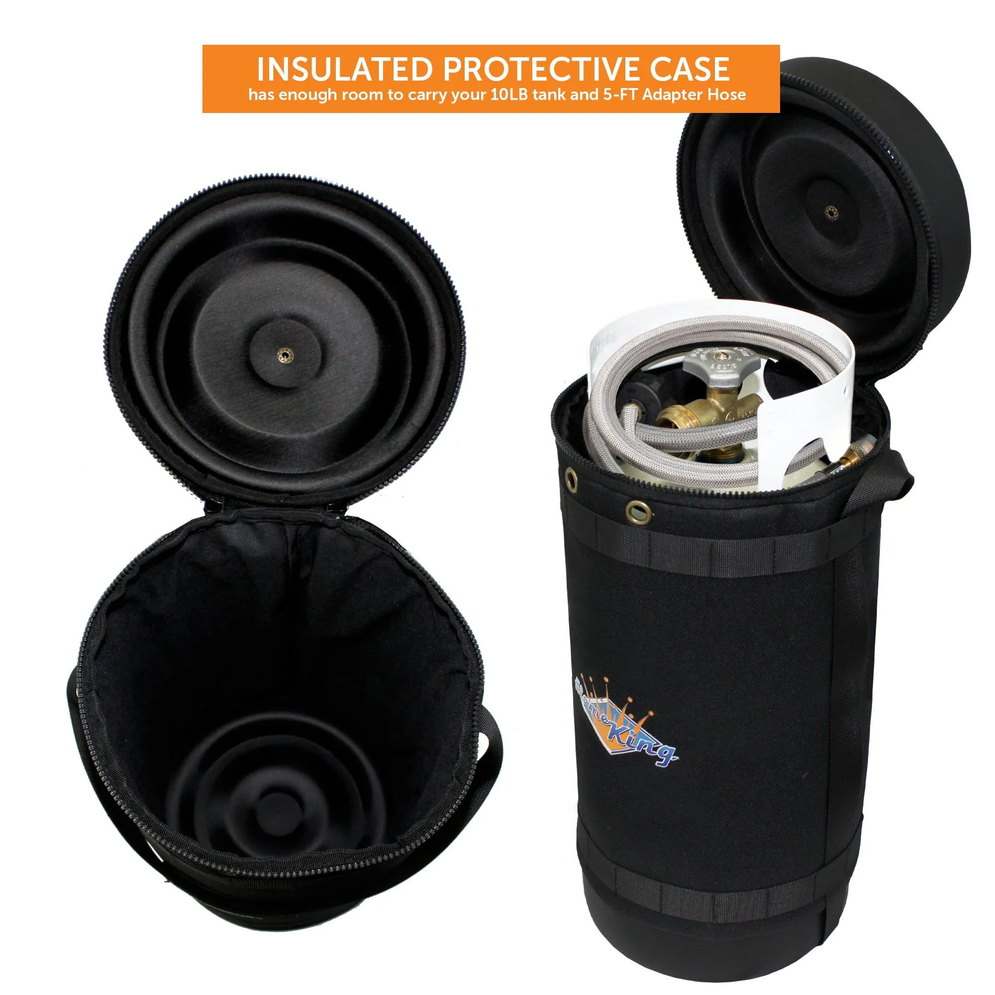 Flame King Propane Gas Hauler Kit 10lb Propane Tank, Adapter Hose and Insulated Protective Carry Case