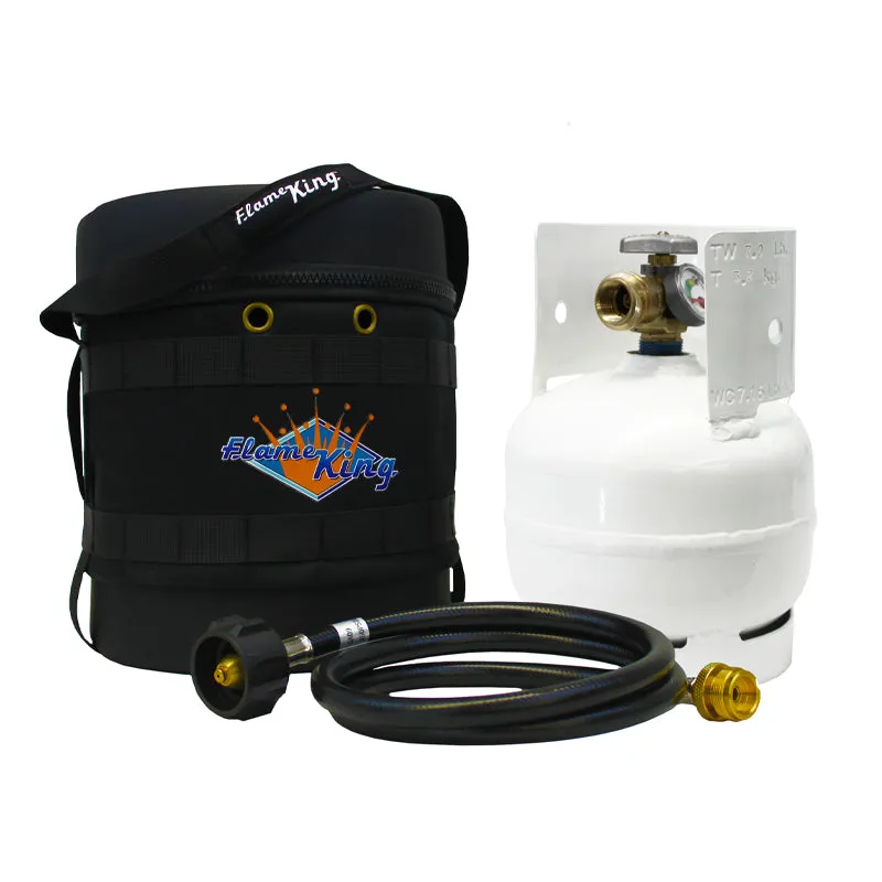 Flame King Propane Gas Hauler Kit 3lb Propane Tank, Adapter Hose and Insulated Protective Carry Case