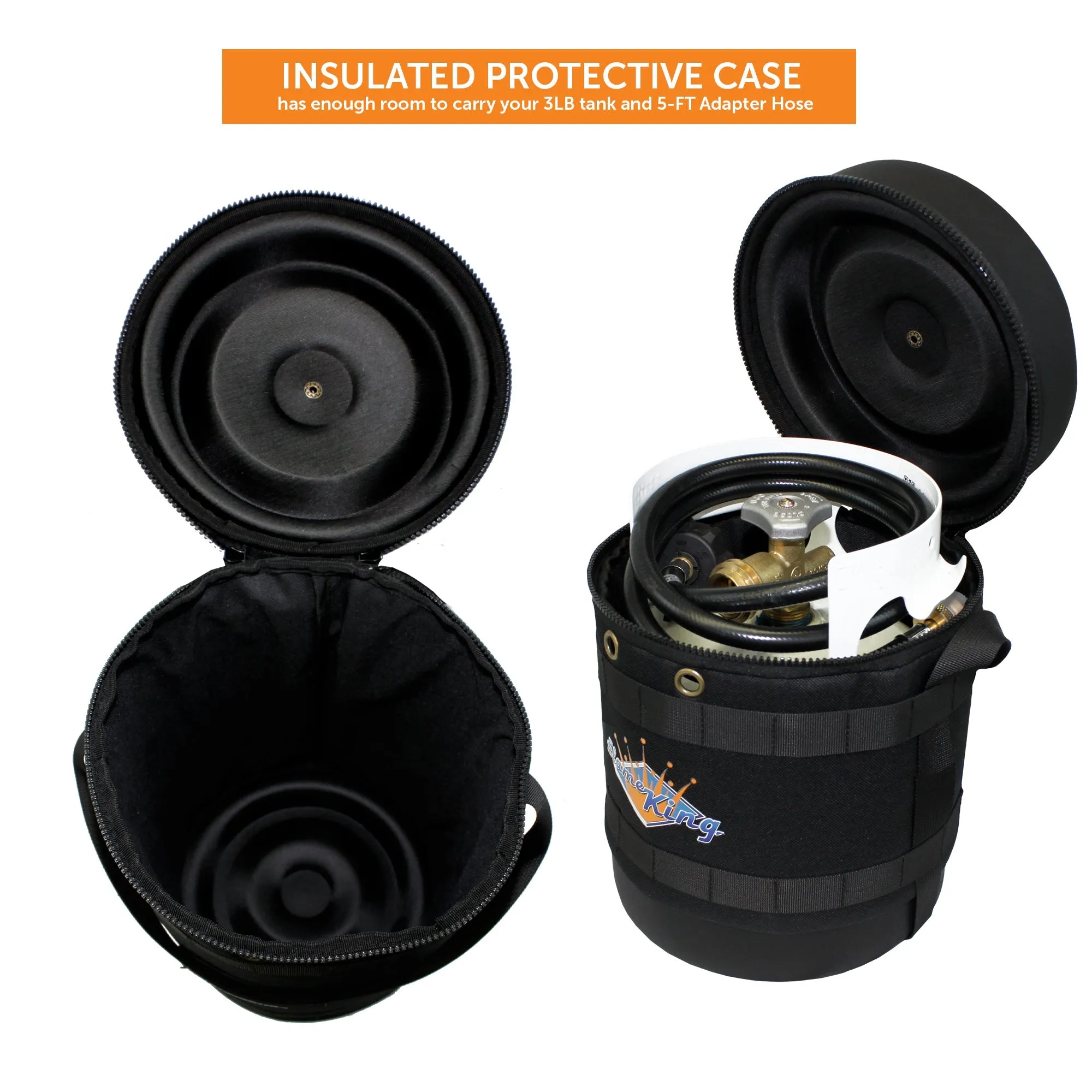 Flame King Propane Gas Hauler Kit 3lb Propane Tank, Adapter Hose and Insulated Protective Carry Case