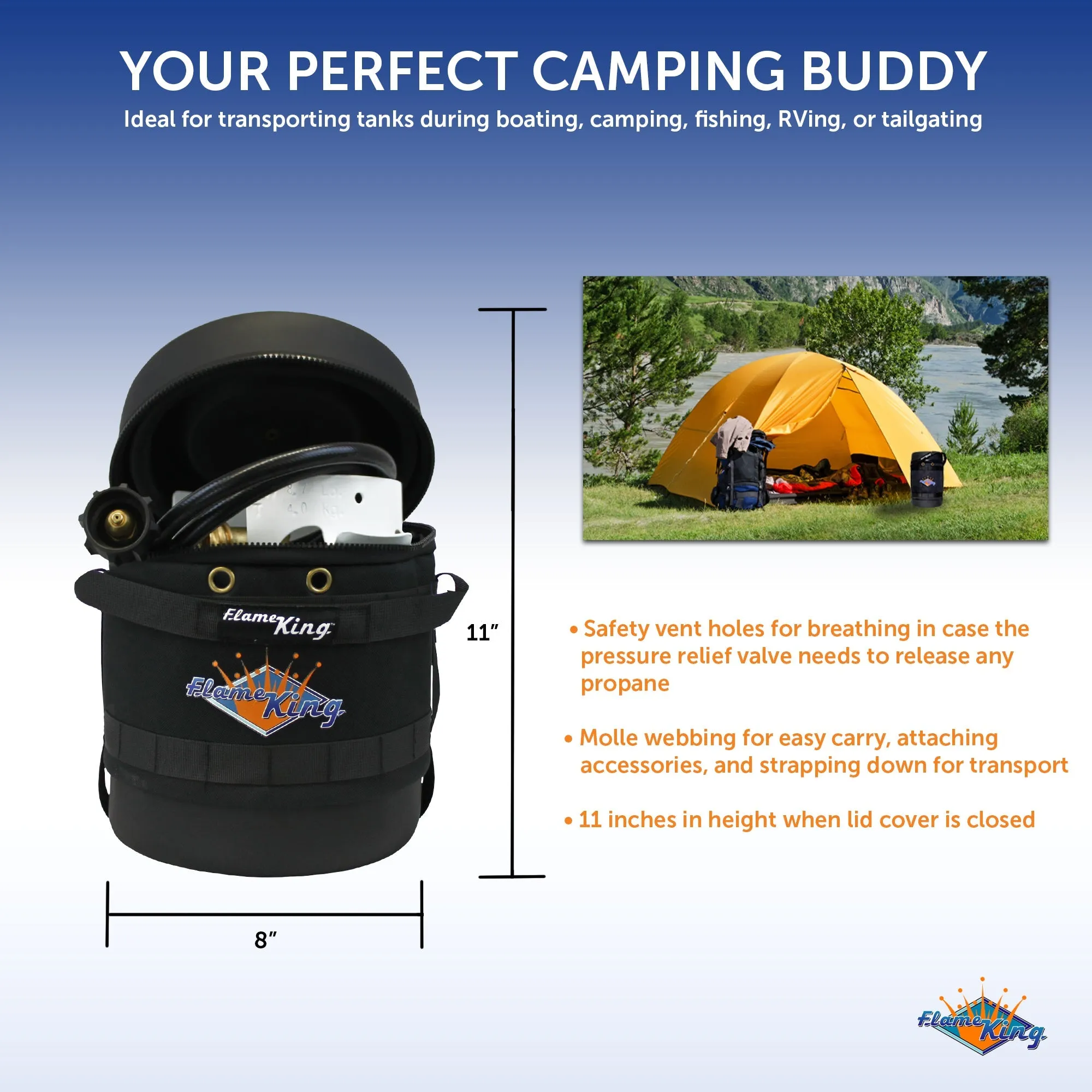 Flame King Propane Gas Hauler Kit 3lb Propane Tank, Adapter Hose and Insulated Protective Carry Case