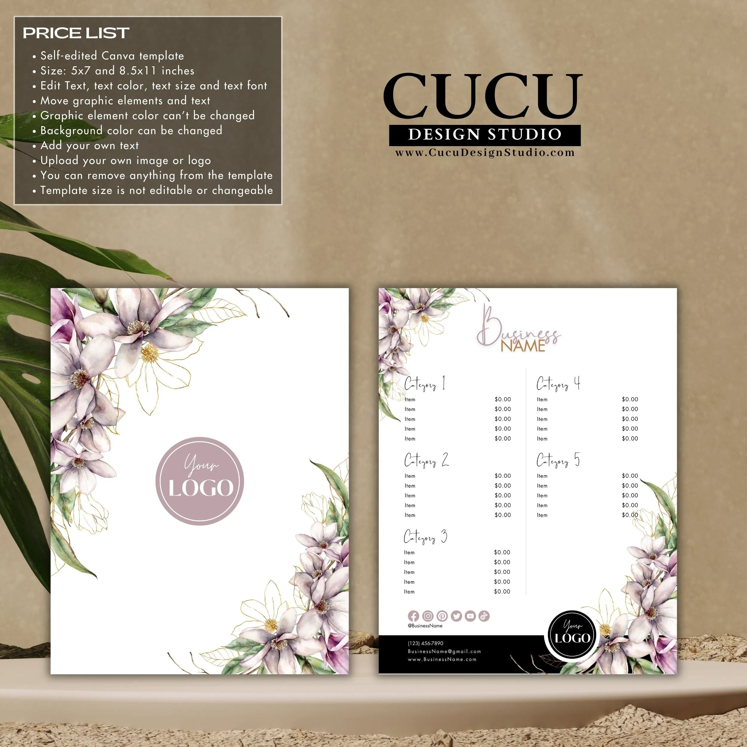 Floral Business Bundle | Price List | Business Card | Thank You Card | Stickers