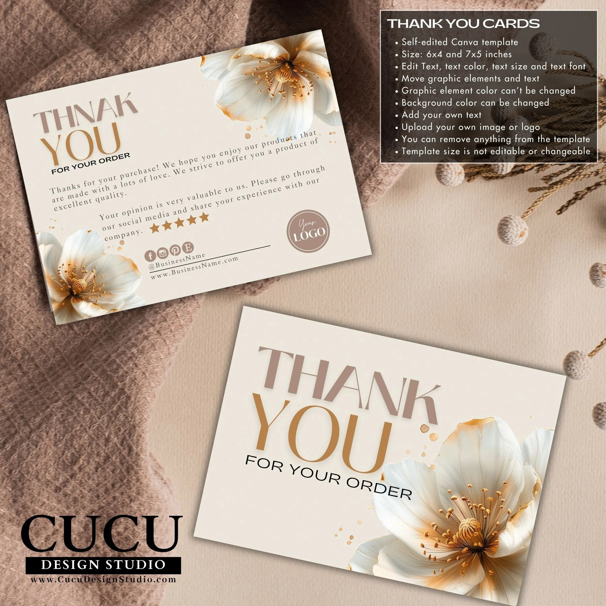 Gold Beige Business Bundle | Price List | Business Card | Thank You Card | Stickers