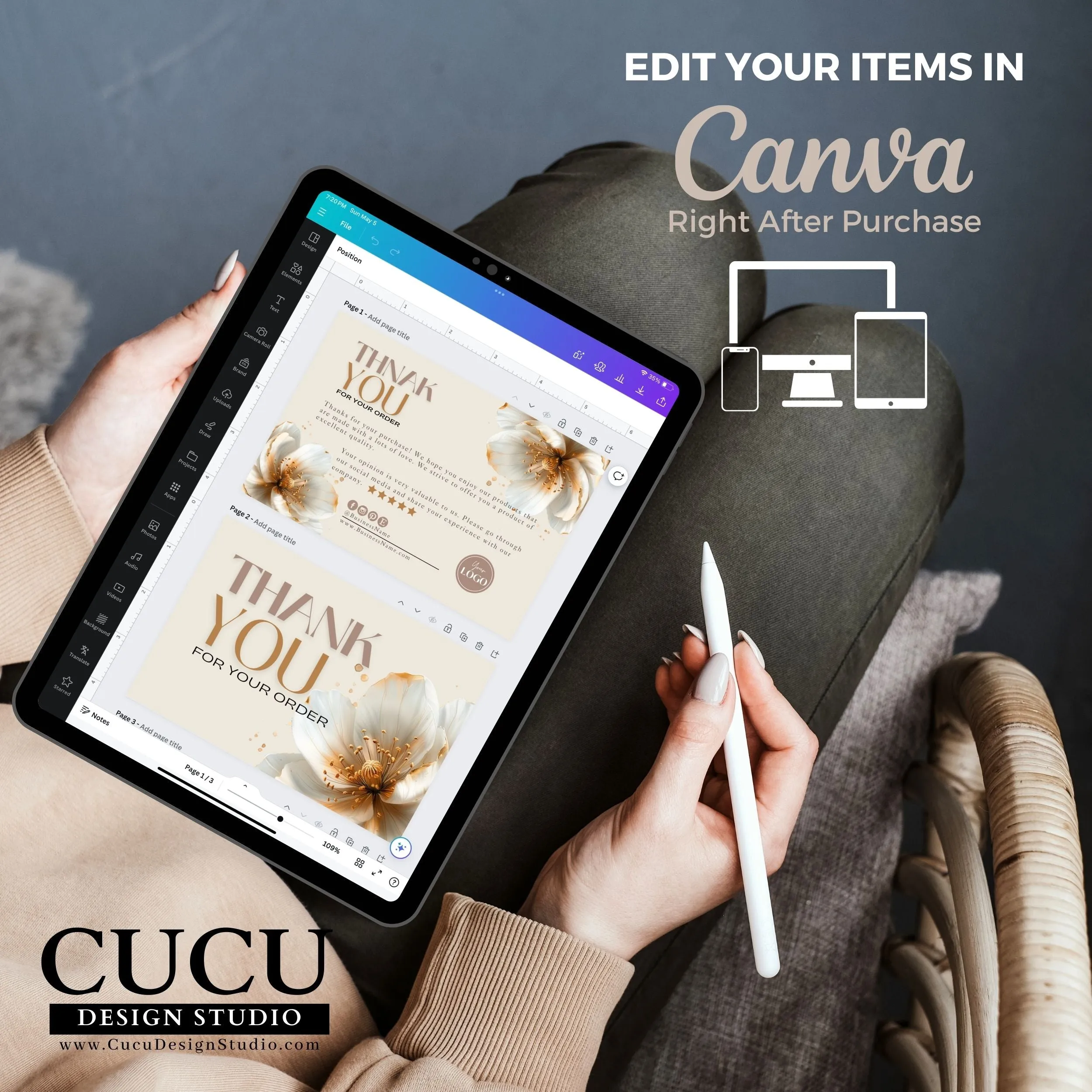 Gold Beige Business Bundle | Price List | Business Card | Thank You Card | Stickers