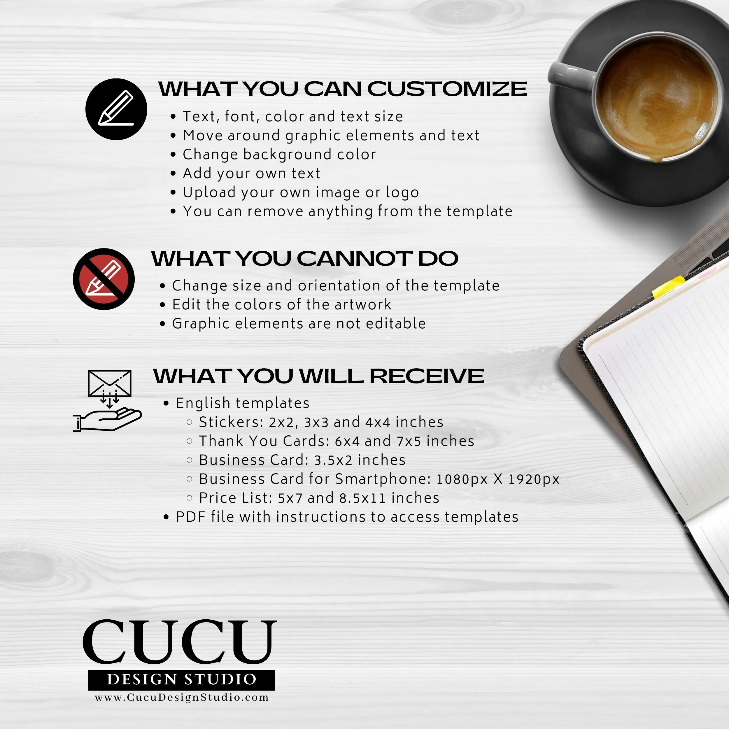 Gold Beige Business Bundle | Price List | Business Card | Thank You Card | Stickers