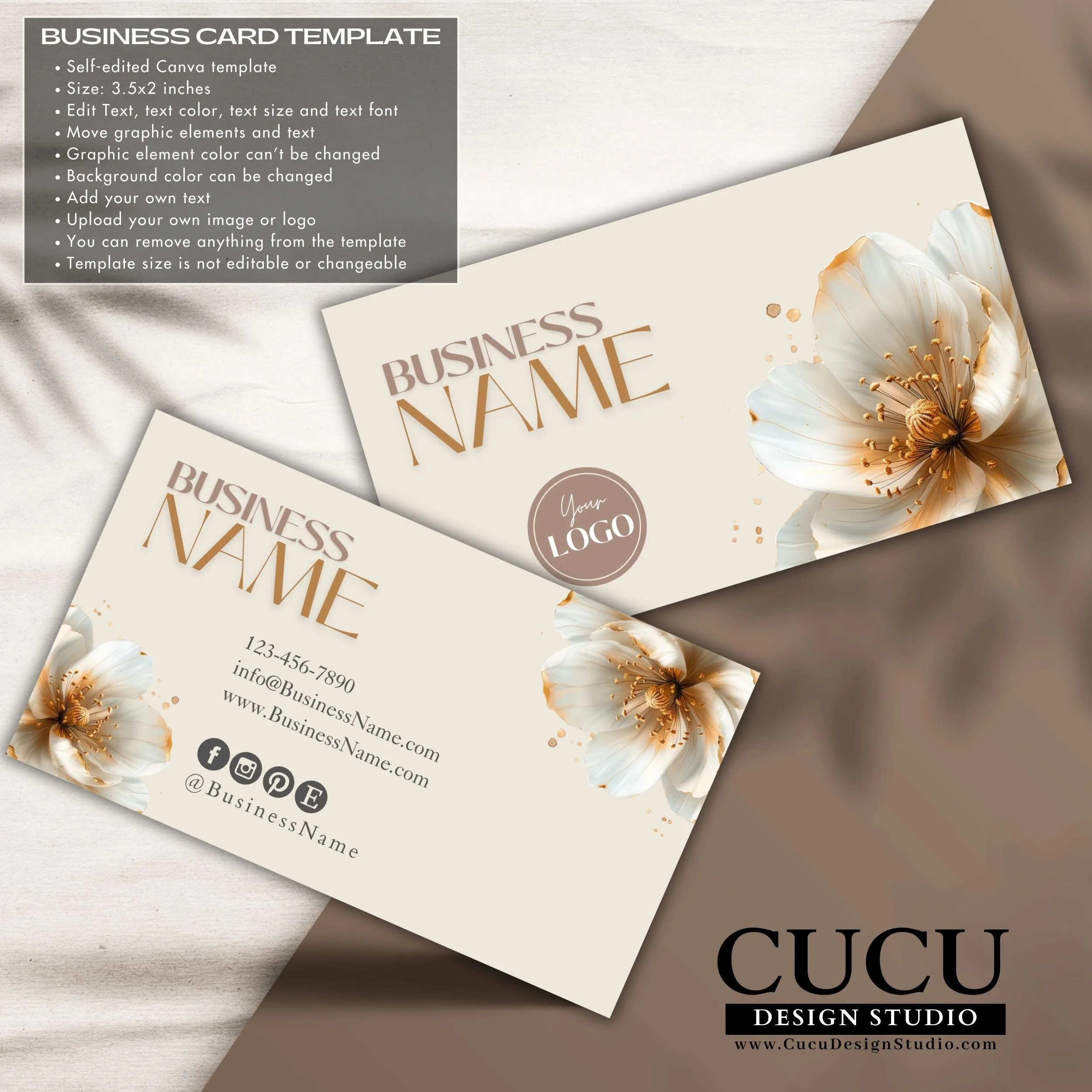 Gold Beige Business Bundle | Price List | Business Card | Thank You Card | Stickers