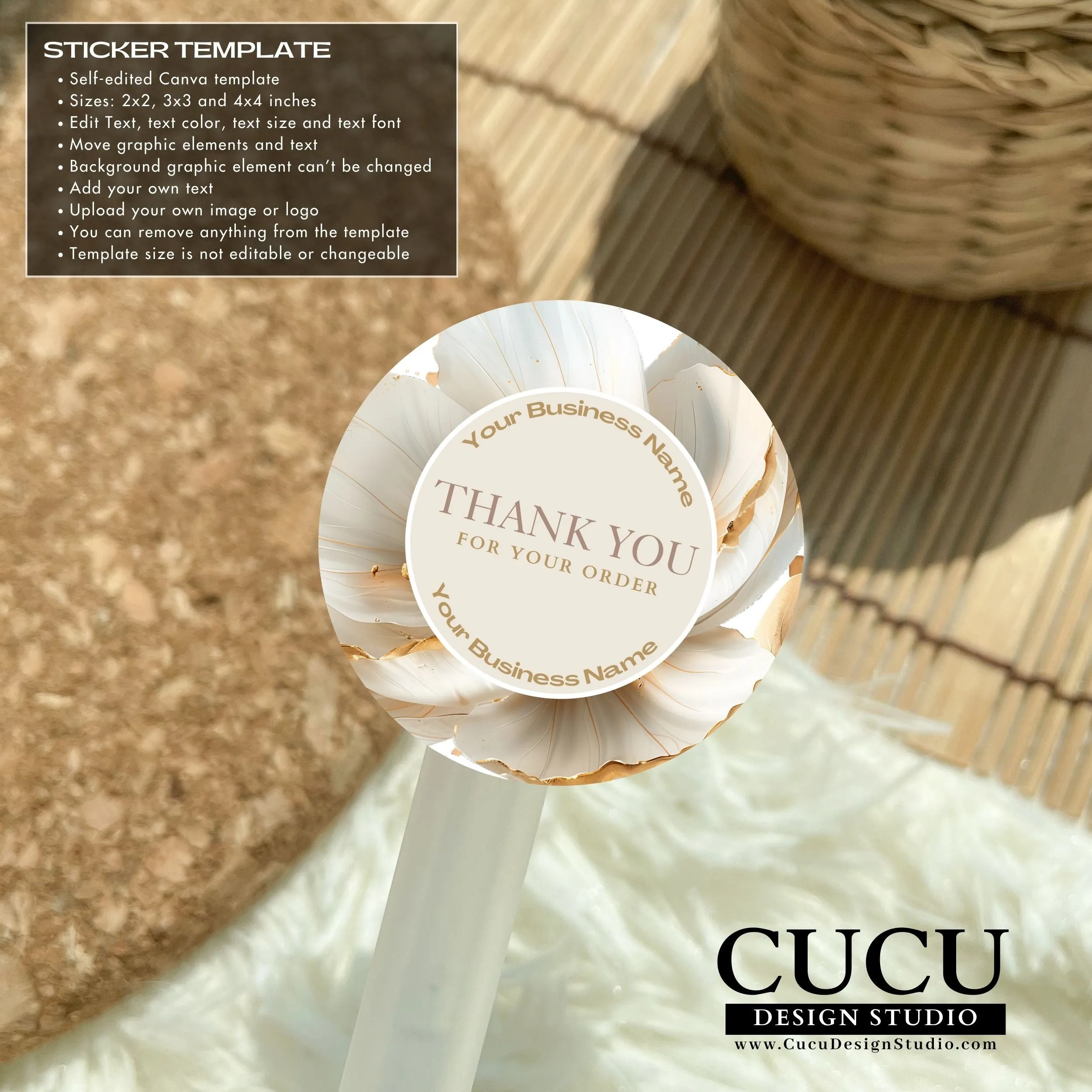 Gold Beige Business Bundle | Price List | Business Card | Thank You Card | Stickers