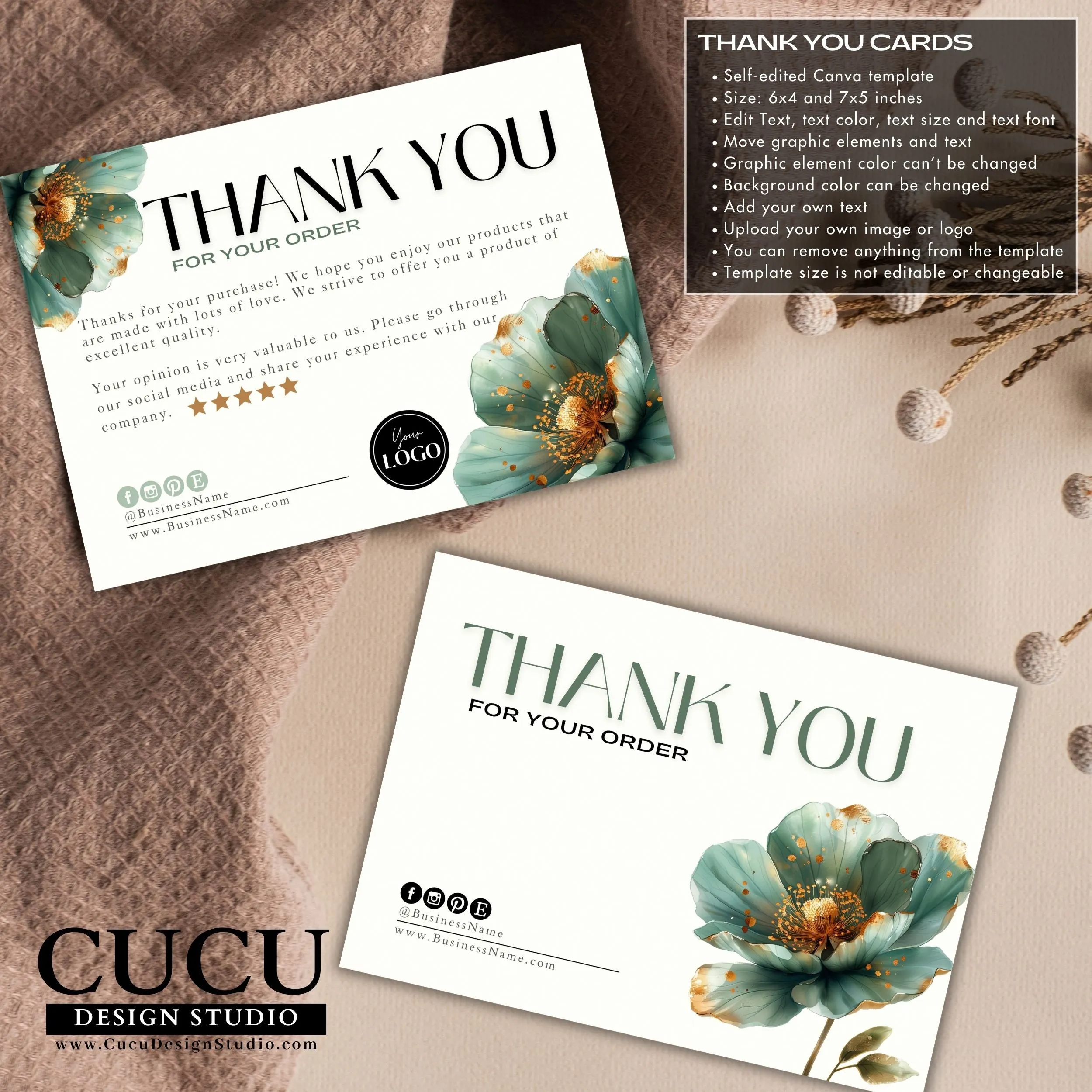 Green Flower Business Bundle | Price List | Business Card | Thank You Card