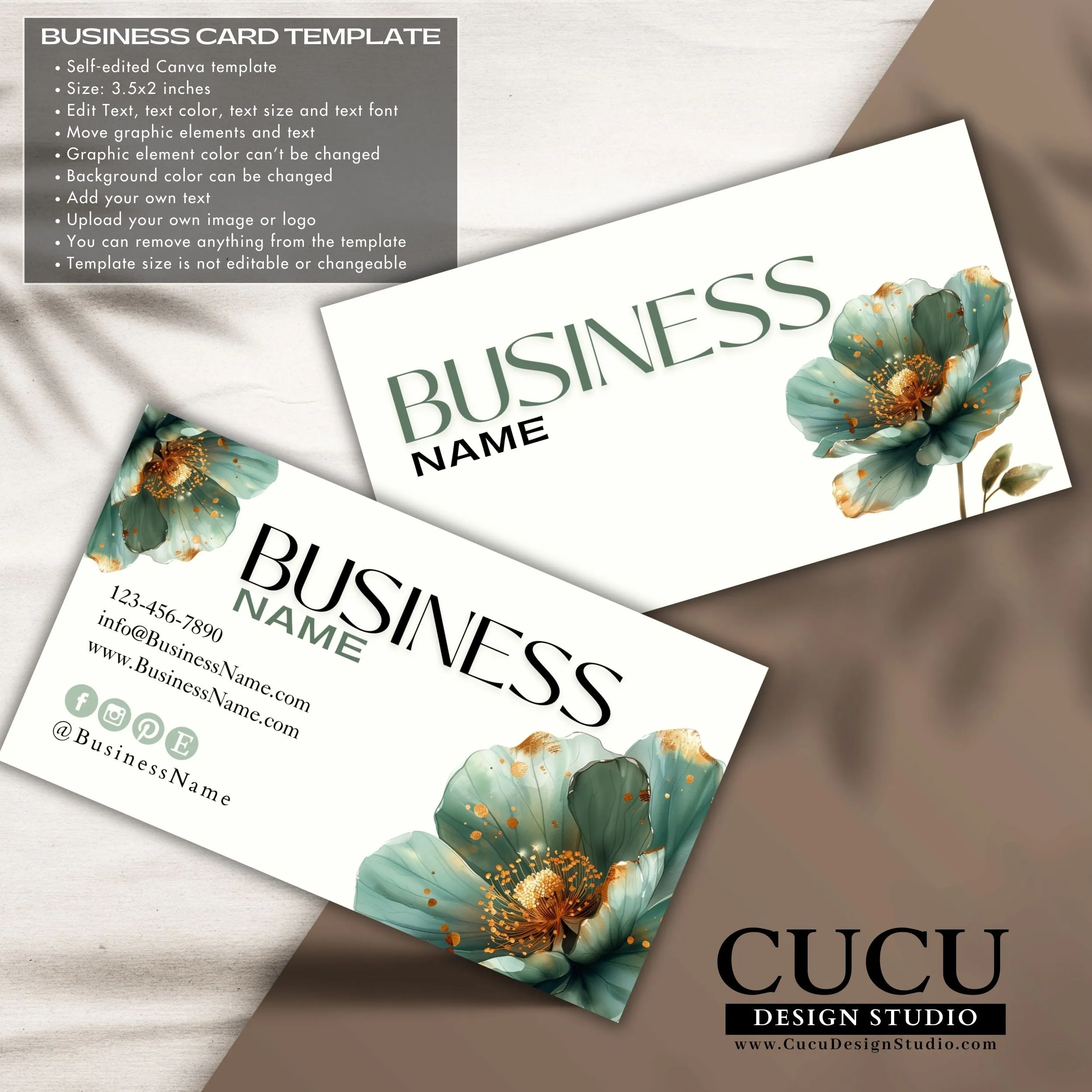Green Flower Business Bundle | Price List | Business Card | Thank You Card