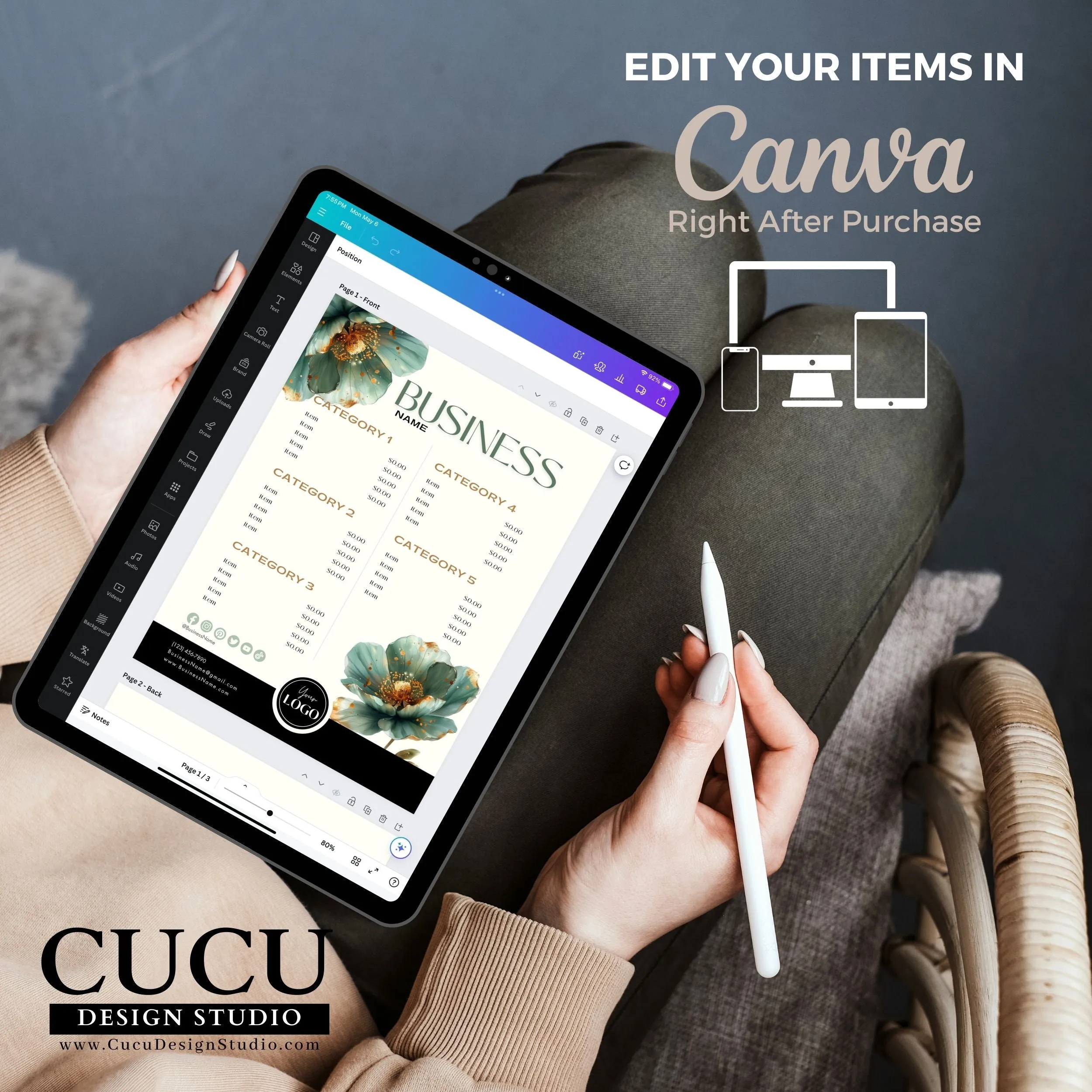 Green Flower Business Bundle | Price List | Business Card | Thank You Card