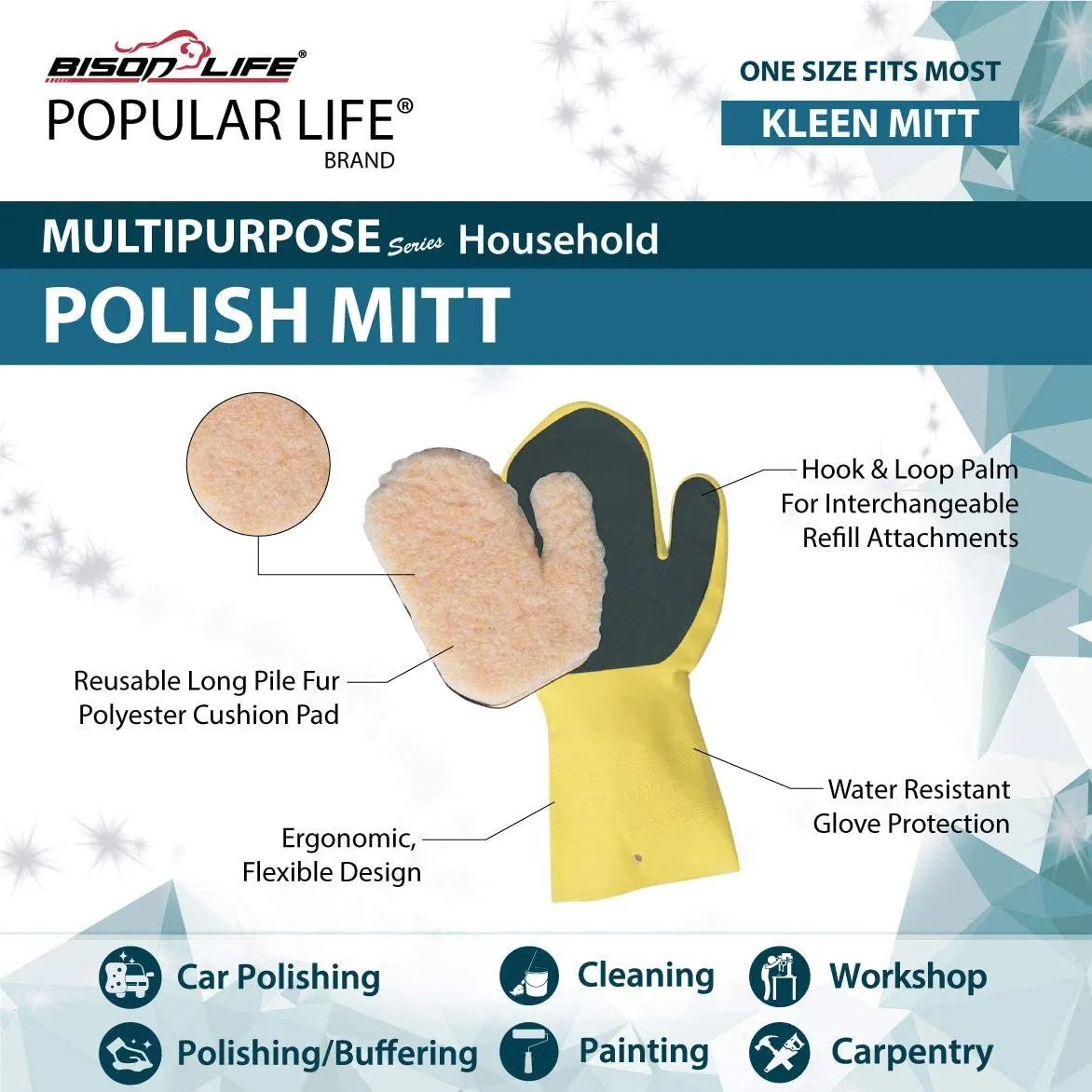 Kleen Mitt Polish Mitt Refill, Long-Pile Polyester For Buffering, OSFM (Pack of 3)