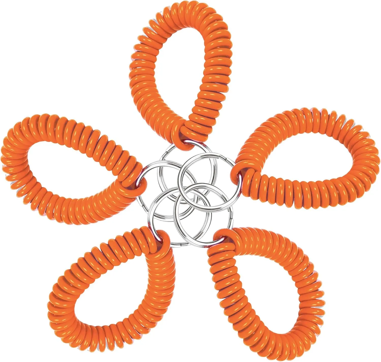 Lucky Line 2 Spiral Wrist Coil with Steel Key Ring, Flexible Wrist Band Key Chain Bracelet, Stretches To 12, Orange, 5 Pack (4105005)