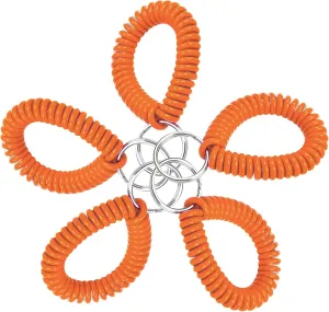 Lucky Line 2 Spiral Wrist Coil with Steel Key Ring, Flexible Wrist Band Key Chain Bracelet, Stretches To 12, Orange, 5 Pack (4105005)